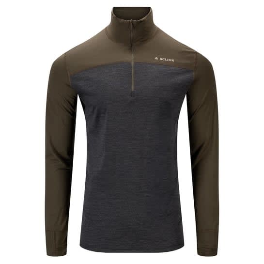 ACLIMA LIGHTWOOL 180 POLO M/ZIP HERRE, GRØNN/GRÅ