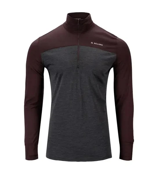 ACLIMA LIGHTWOOL 180 POLO M/ZIP HERRE, BRUN/GRÅ