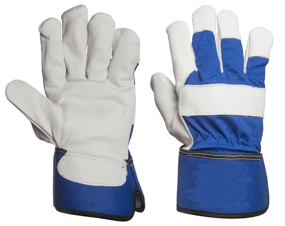 OKSELÆRHANSKE,HALVFORET, BLÅ BAKSIDE