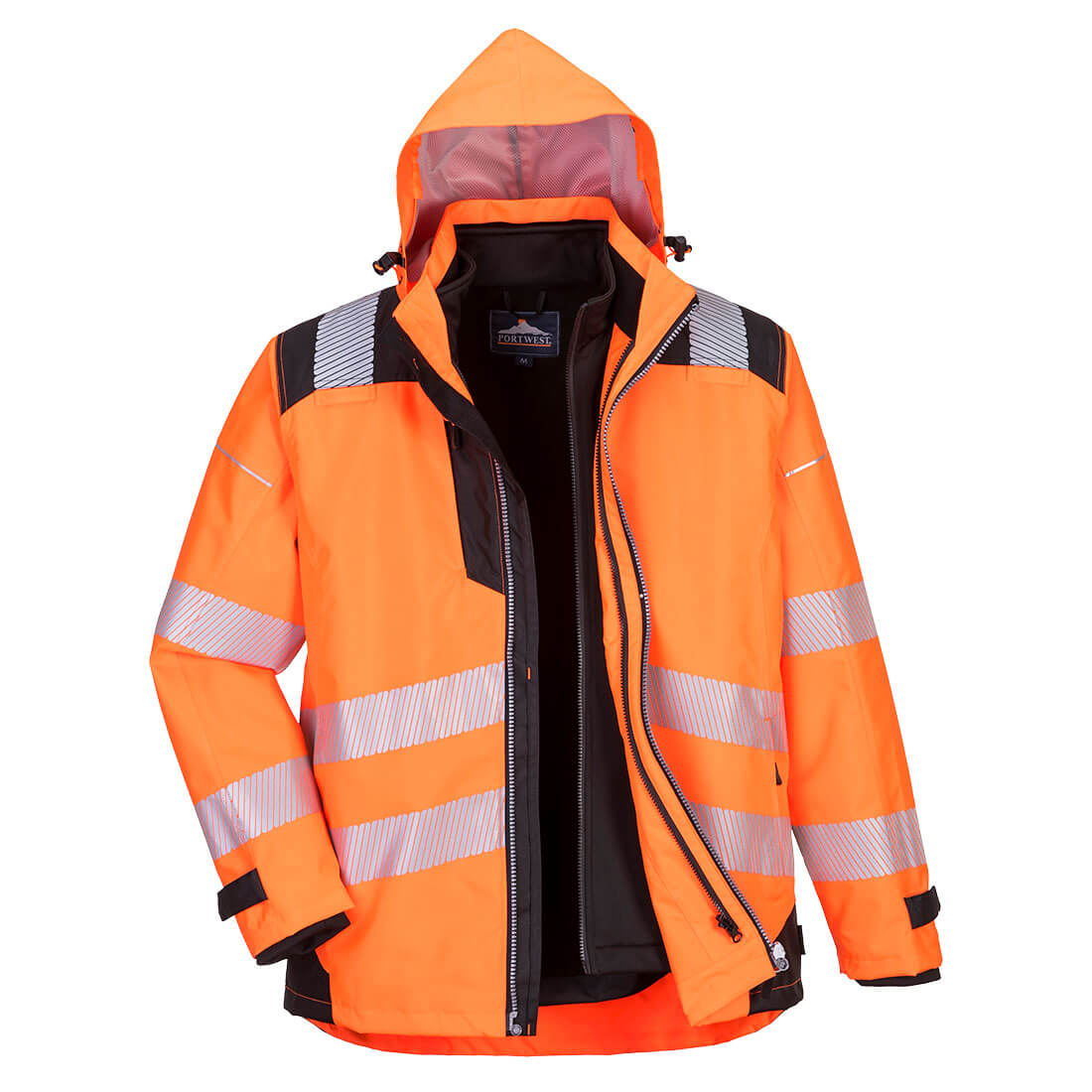 PORTWEST PW3 HI-VIS 3-I-1 JAKKE, ORANGE/SORT
