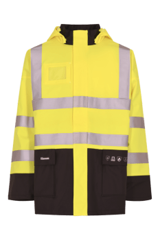 LYNGSØE REGNJAKKE ANTIFLAME GUL/MARINE KL.3