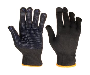 STRIKKET NYLONHANSKE M/PLASTPRIKKER, MARINE, DAME