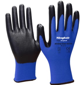 NITRIGRIP-FOAM 5-PK, STRIKKET NYLON HANSKE M/NITRILEBLEGG