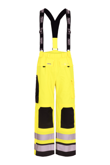 LYNGSØE REGNBUKSE ANTIFLEME M/SELER GUL/MARINE KL.2