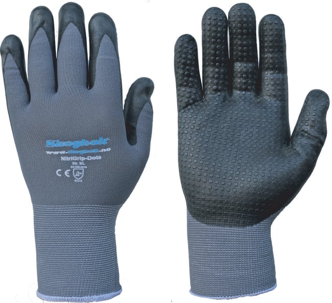 STRIKKET HANSKE DYPPET M/NITRILEBELEGG M/DOTTER