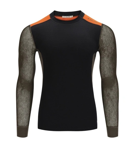 ACLIMA WOOLNET HYBRID CREW NECK, SORT ORANGE, GRØNN