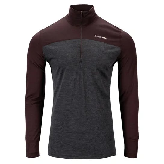 ACLIMA LIGHTWOOL 180 POLO M/ZIP HERRE, BRUN/GRÅ