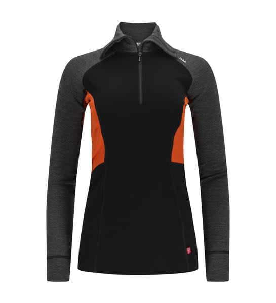 ACLIMA WARMWOOL POLO W, SORT/GRÅ/ORANGE