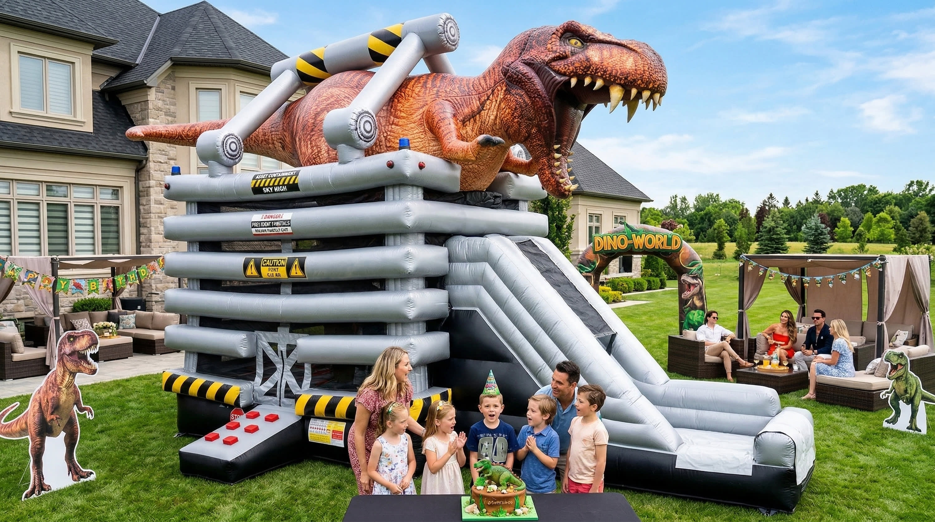 T-Rex Bounce House Party Rentals delivered to Houston, Austin, San Antonio, Dallas, and across the USA.