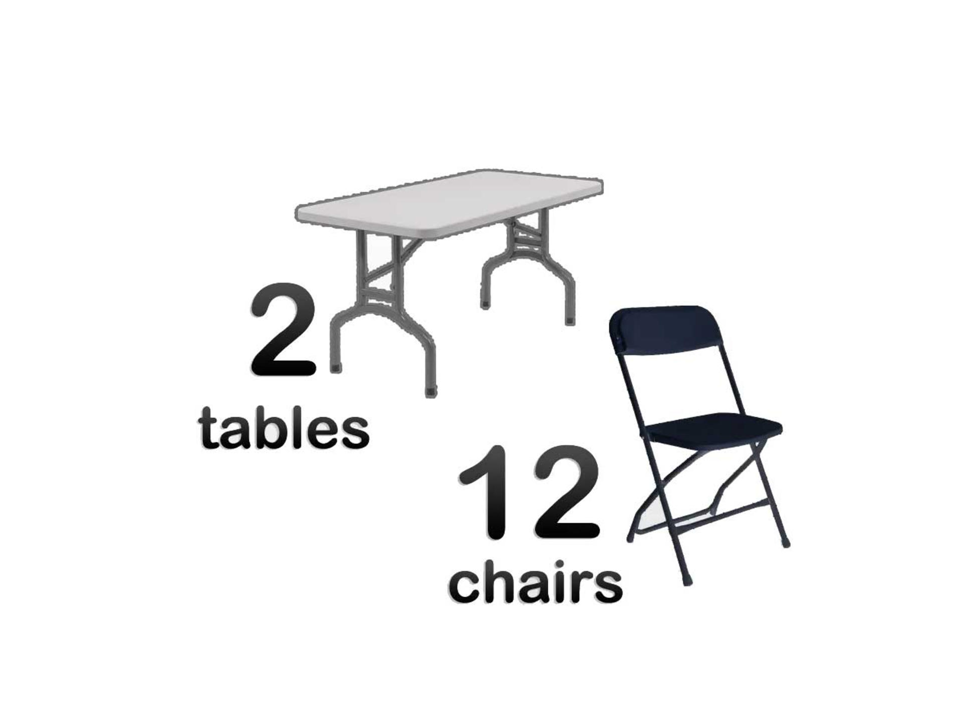 2 6ft Adult Rectangle Tables 12 Black Chairs