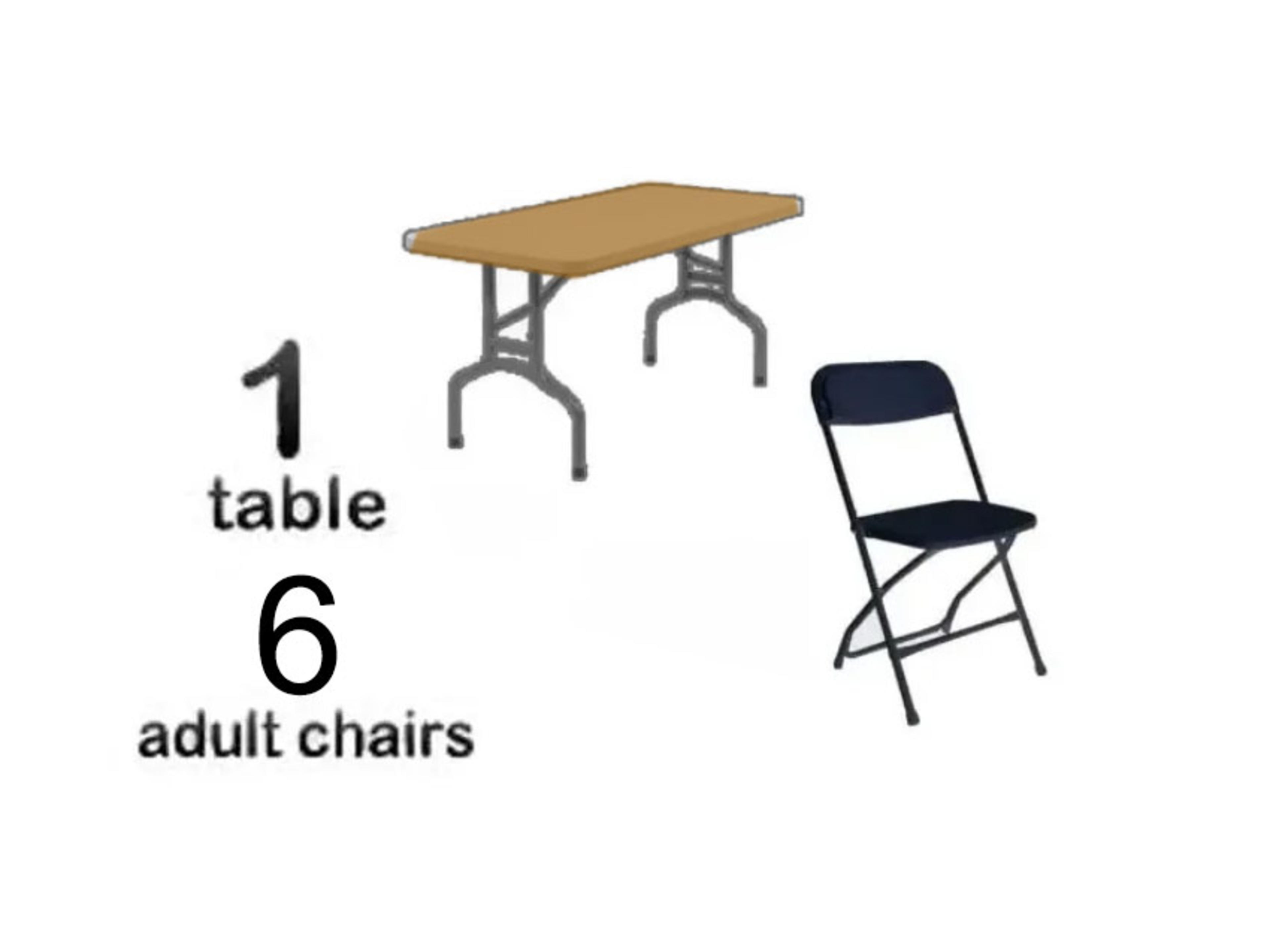 1 6ft Rectangle Table with 6 Adult Black Chairs