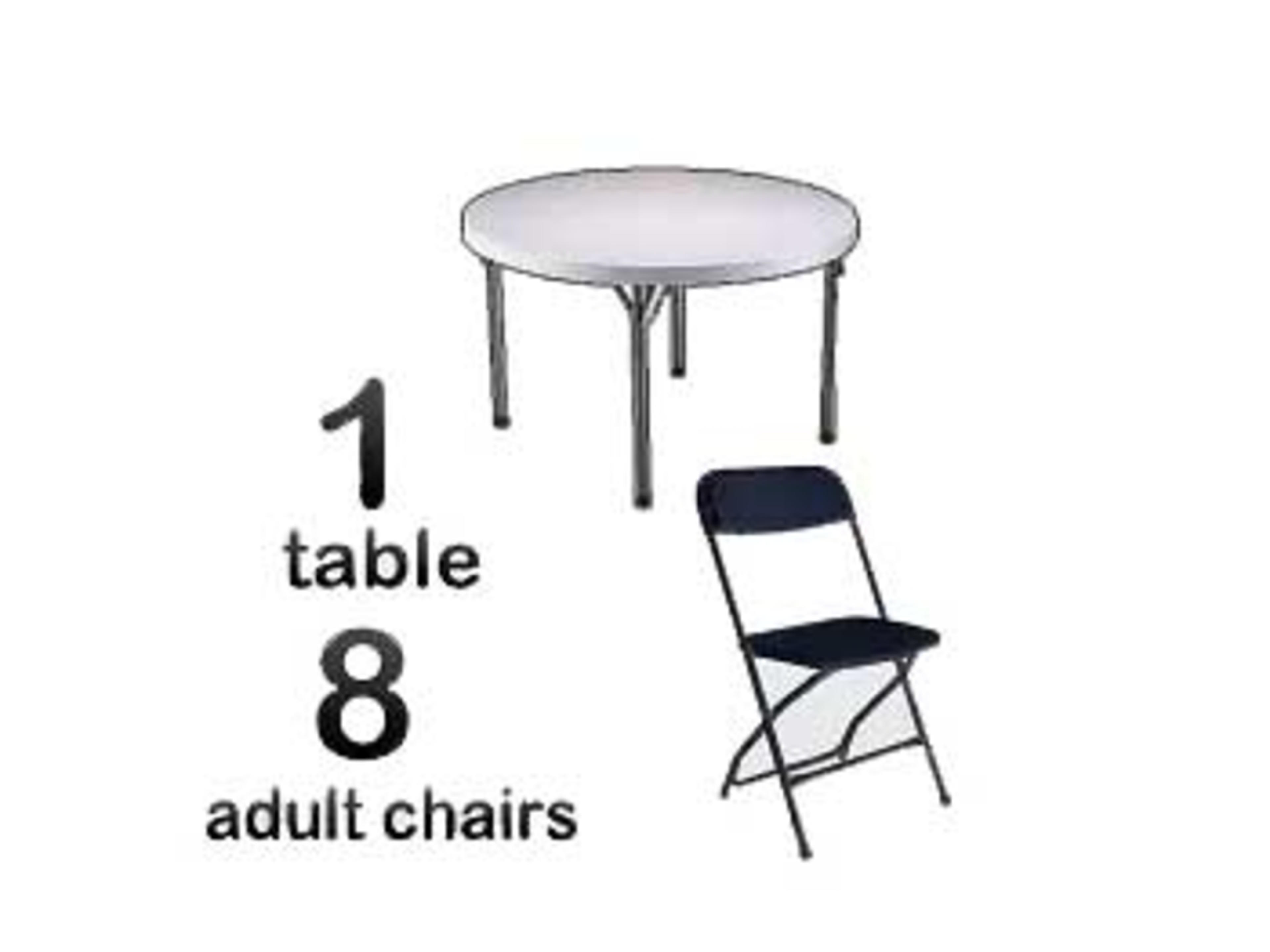 1 5ft Adult Round Table & 8 Black Chairs Combo