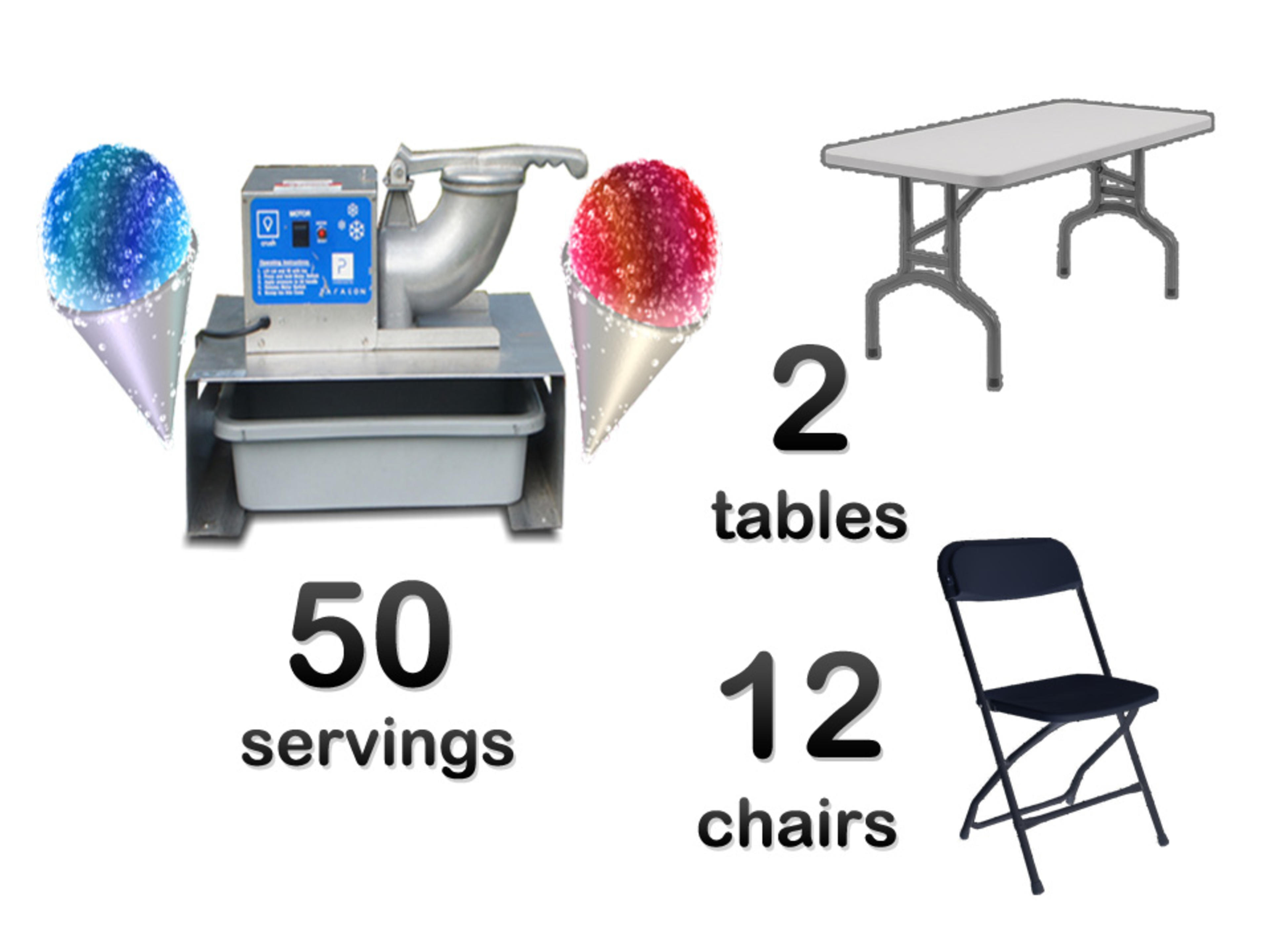 Snow Cone Machine, 2 Rectangle Tables & 12 Chairs Package