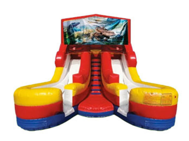 16ft Double Lane Dinosaur (Wet/Dry) Slide