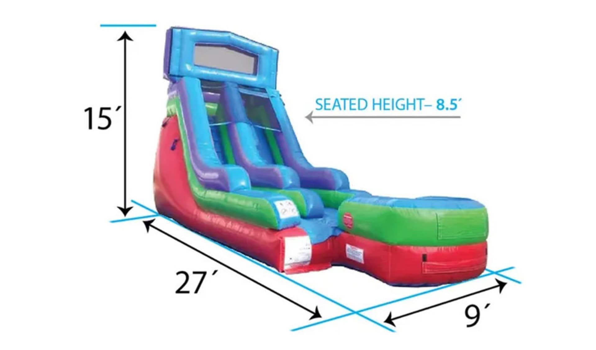 Size Dimensions of 15ft Happy Birthday Retro Slide