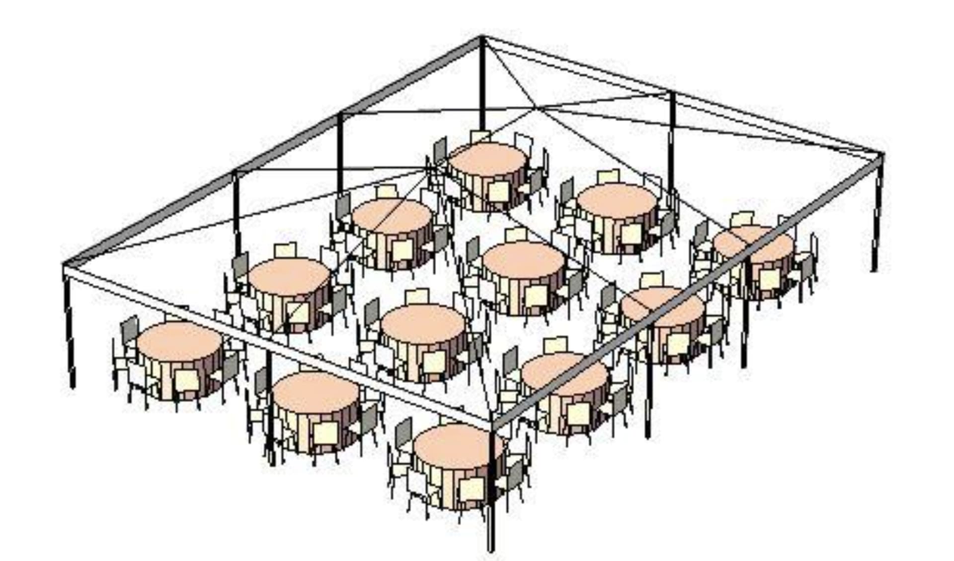 30 x 40 Frame Tent with tables and chairs rental
