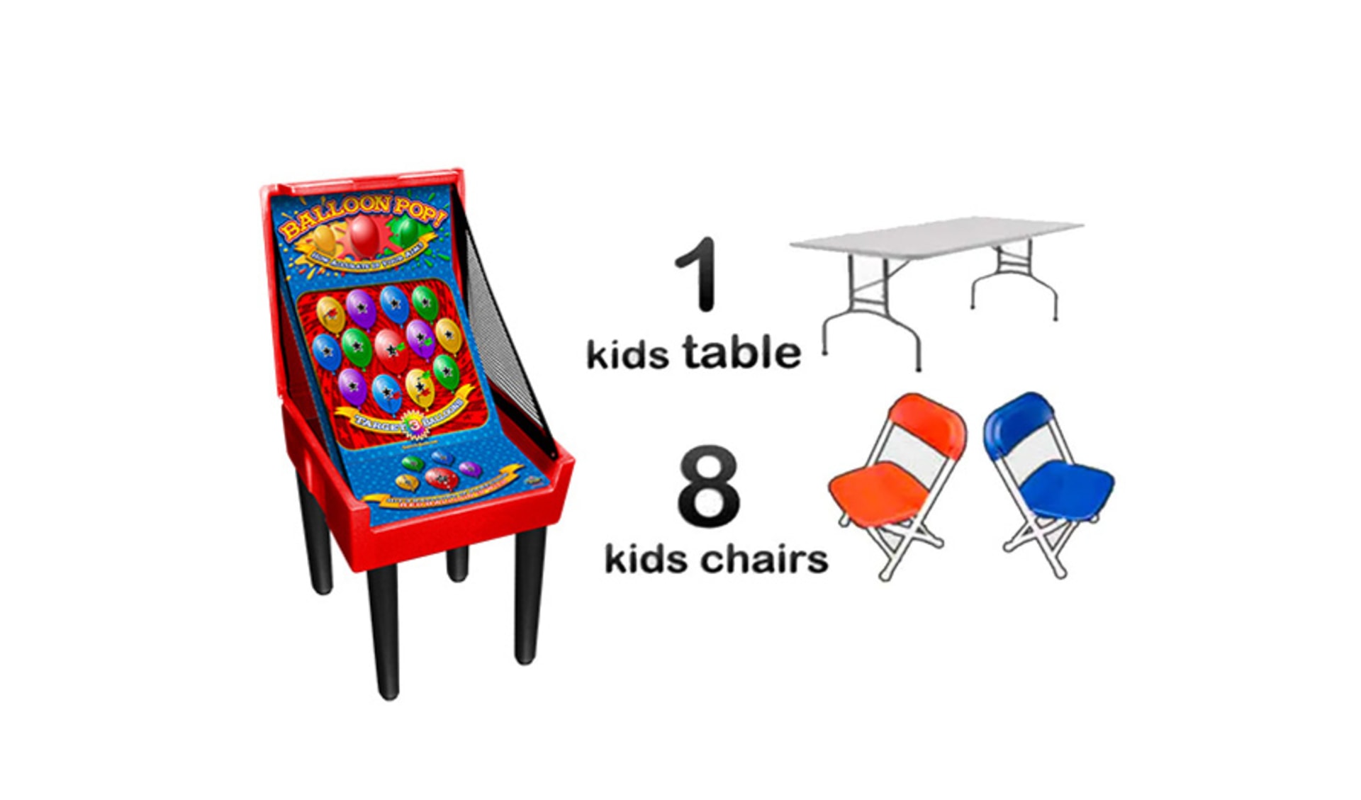 1 Carnival Game 1 Kids Table 8 Kids Chairs