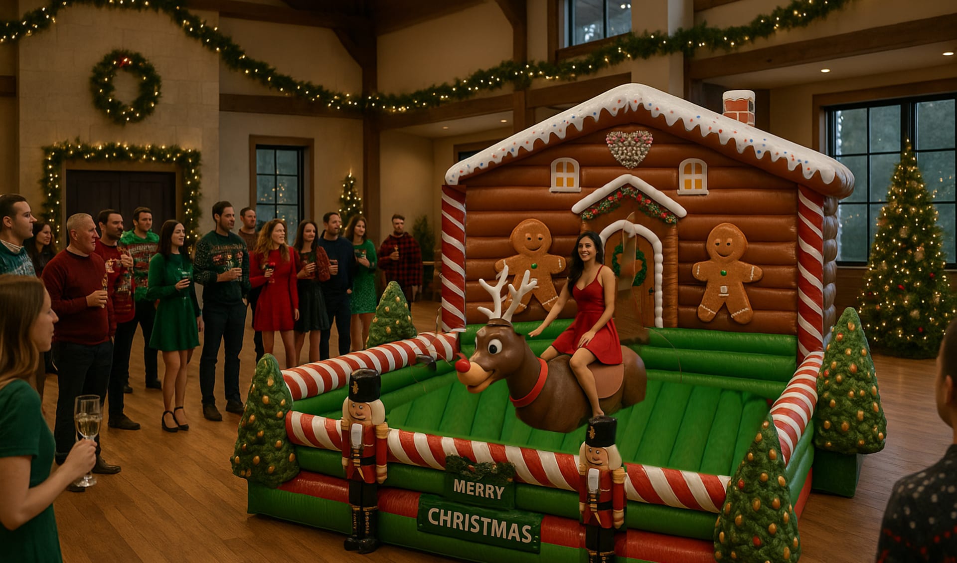 Mechanical Reindeer with Christmas Inflatable