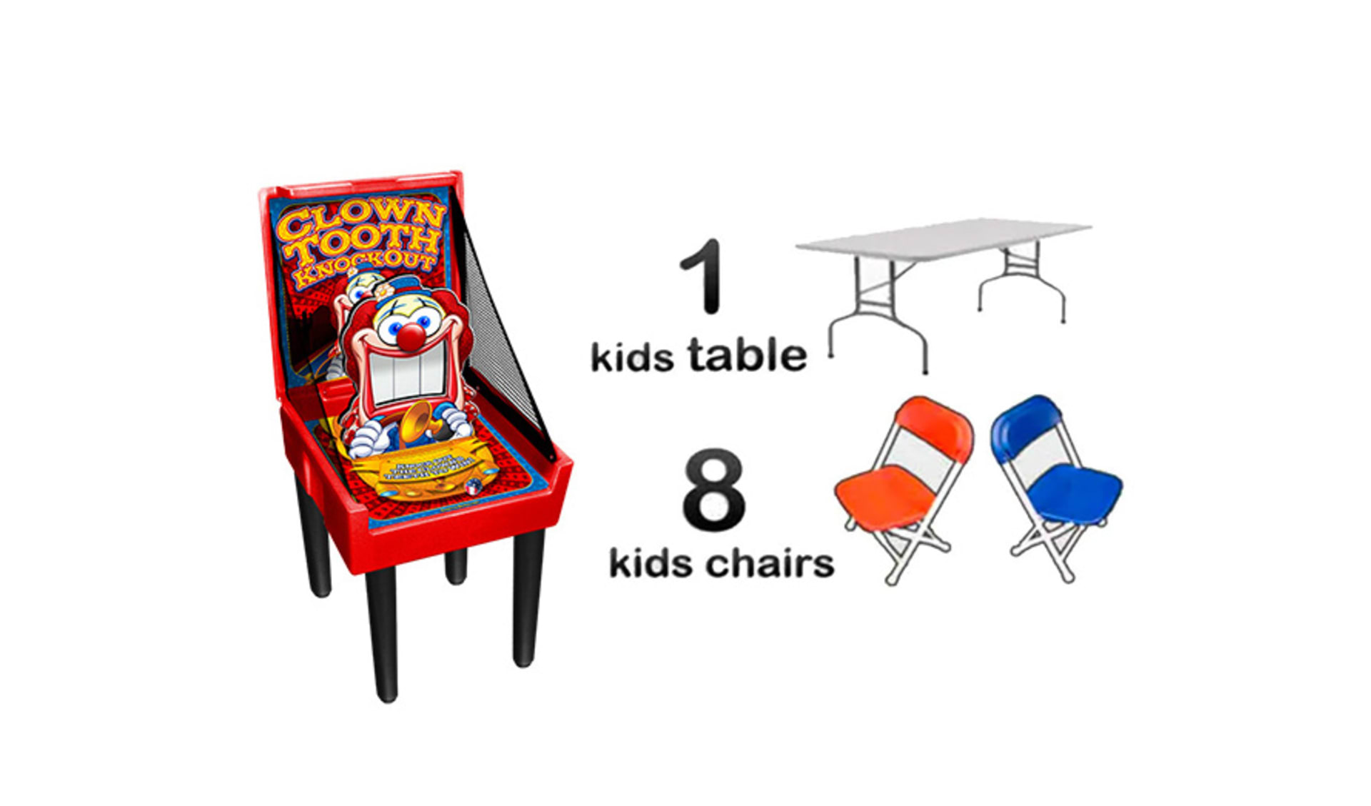 1 Carnival Game 1 Kids Table 8 Kids Chairs