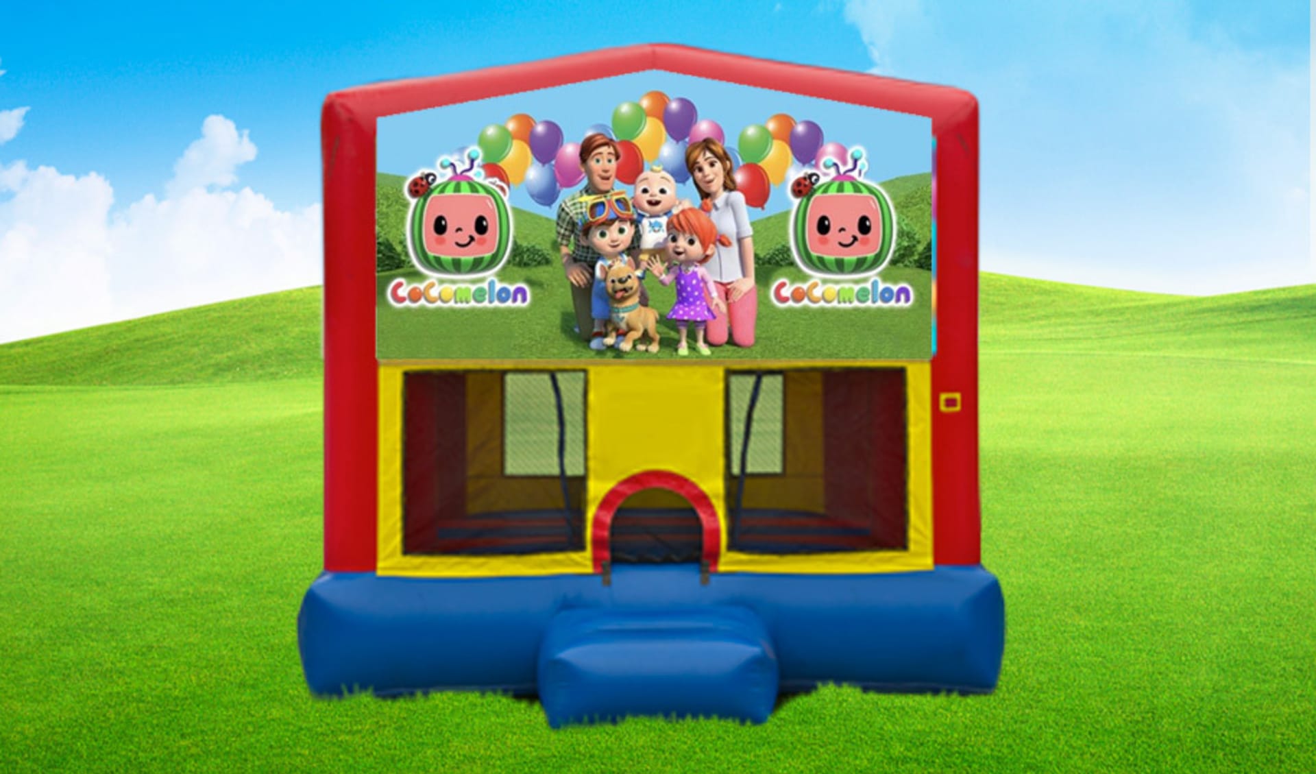 Renta de brincolín Cocomelon 15x15 disponible en Dallas — perfecto para fiestas infantiles en Mesquite.