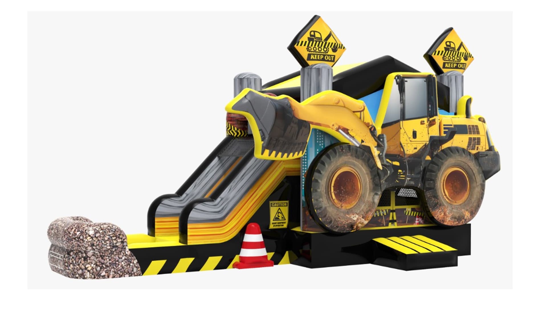 Excavator Construction themed kids party bouncers
