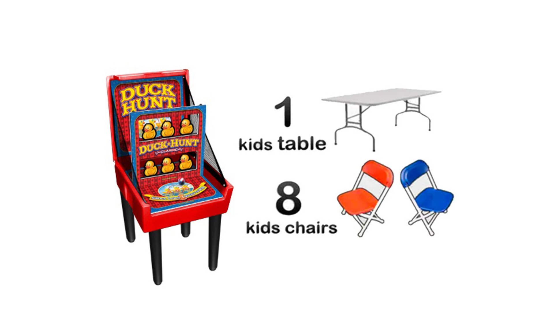 1 Carnival Game 1 Kids Table 8 Kids Chairs