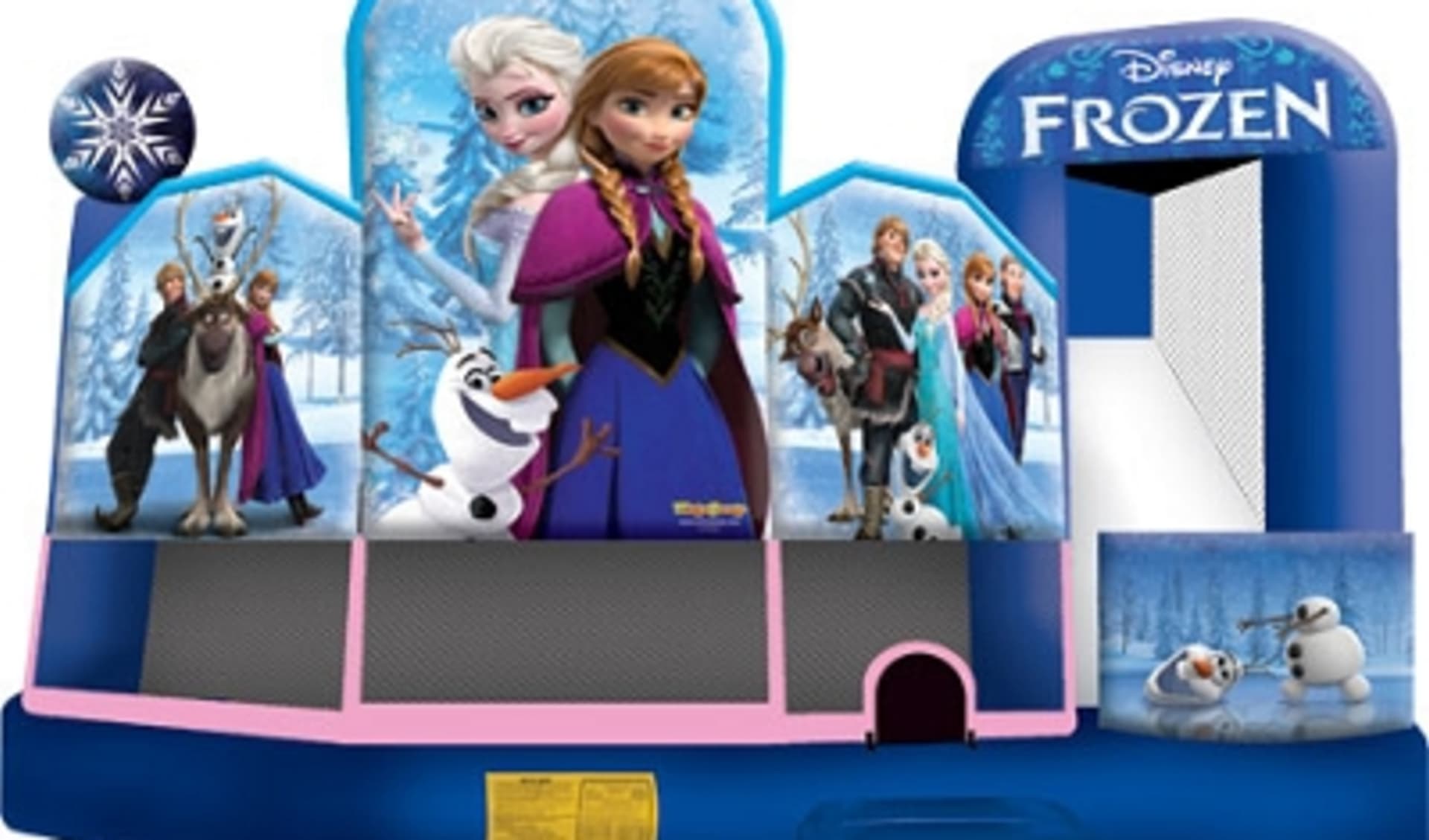 Perfecto para fiestas en Houston, este inflable Frozen con tobogán acuático en renta incluye personajes de Disney y áreas