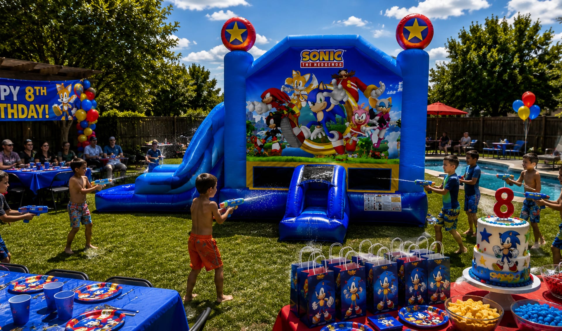 Sonic the hedgehog Water Slide Bounce House for rent