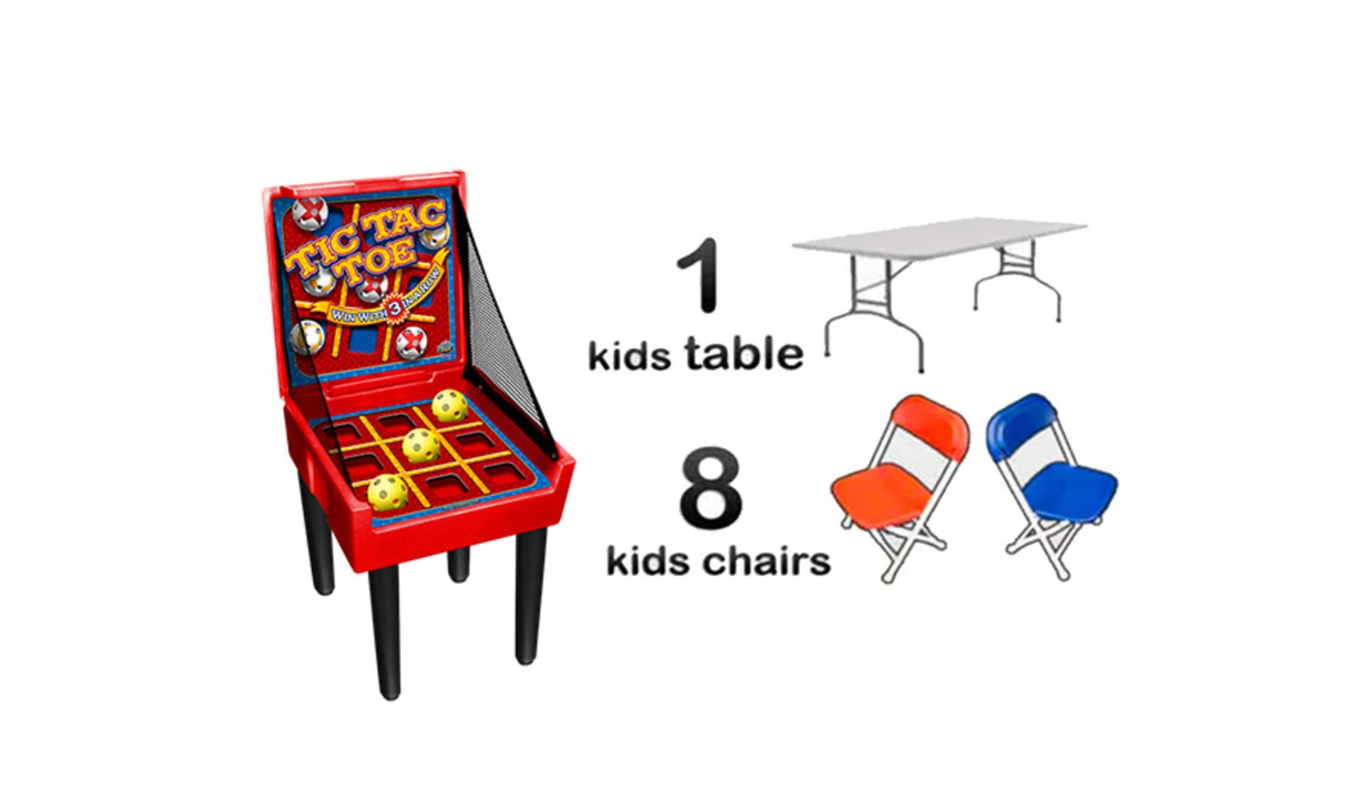 1 Carnival Game 1 Kids Table 8 Kids Chairs