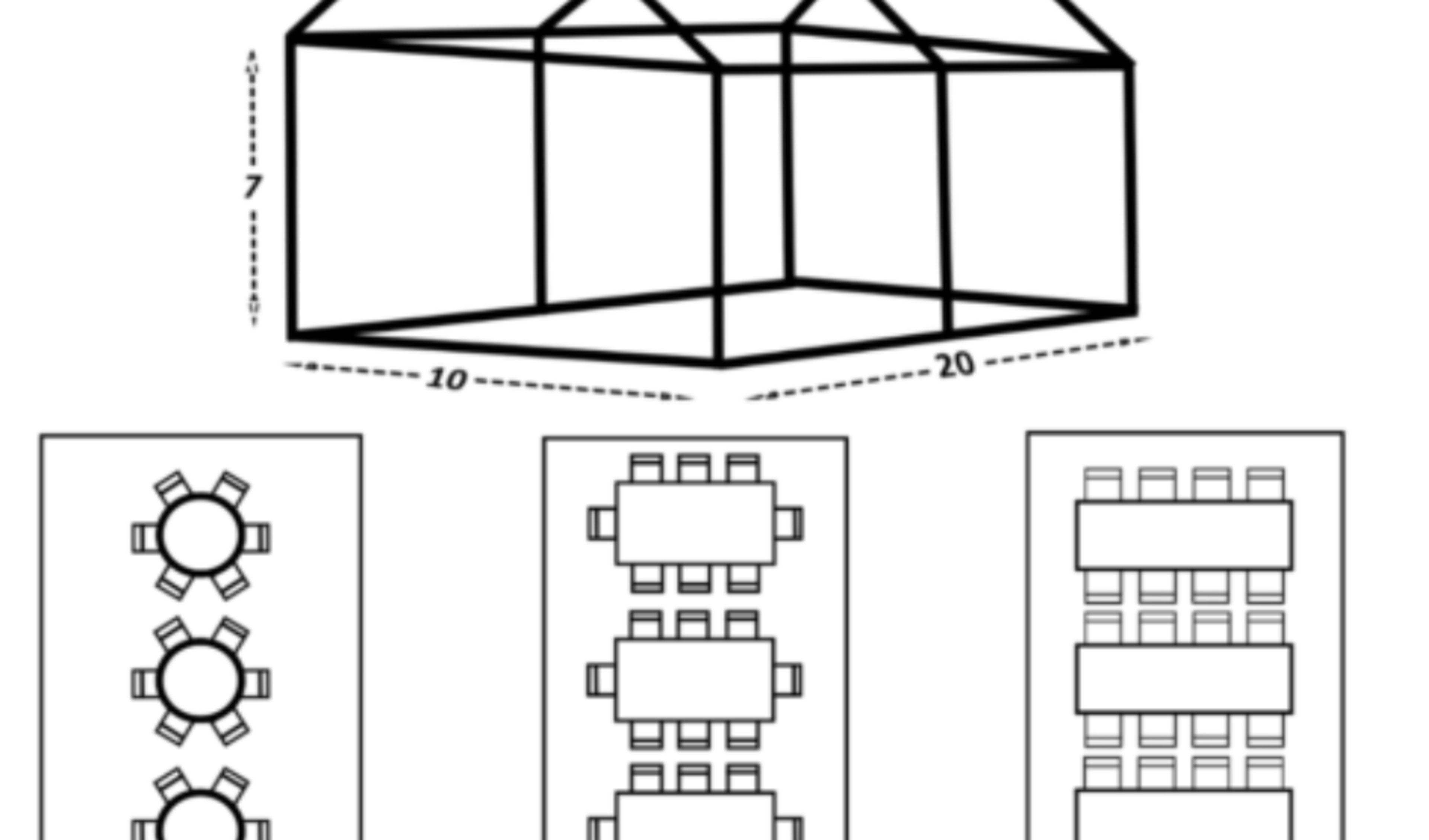 10ft x 20ft sample set up with tables and chairs
