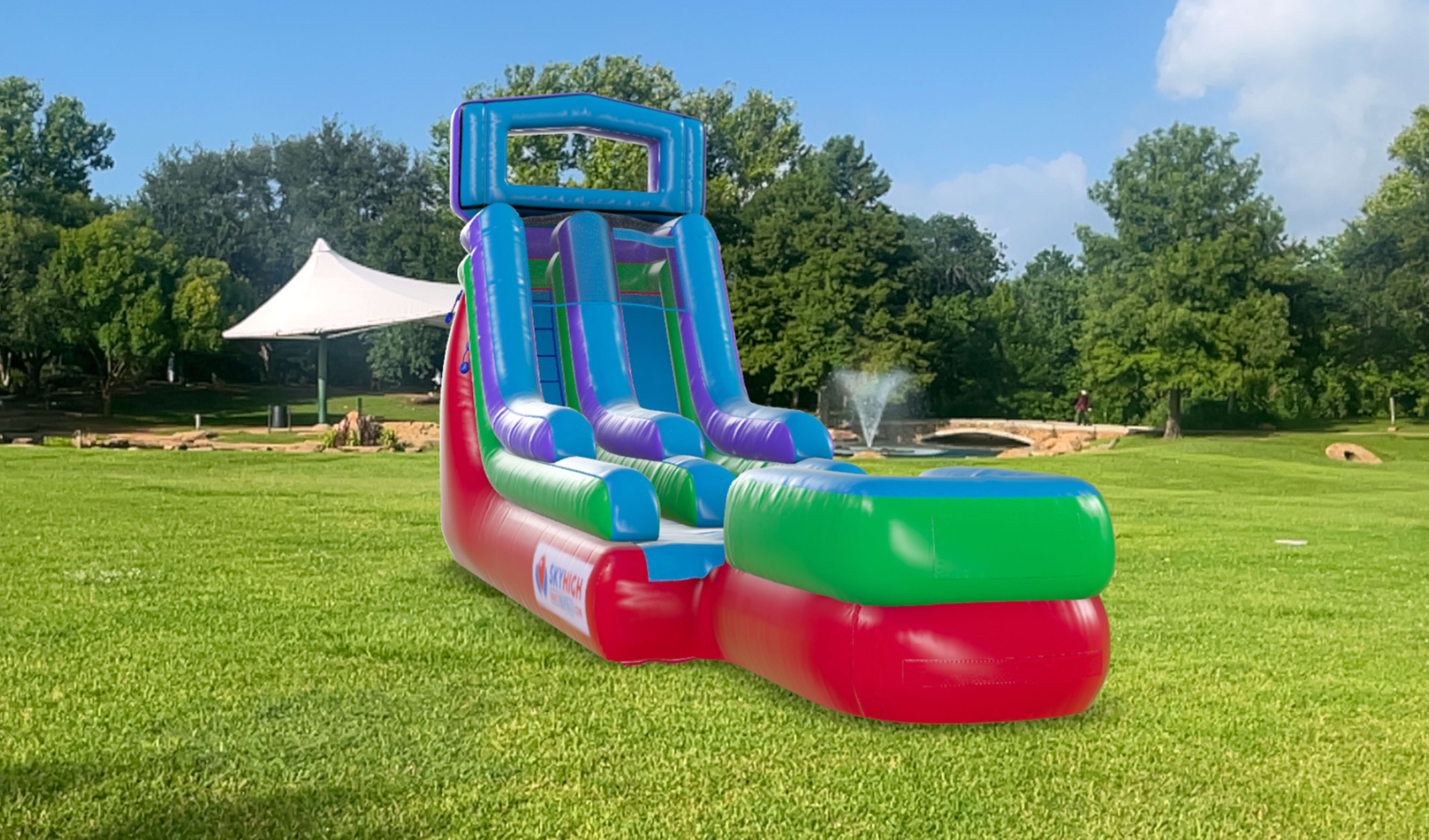 18ft Retro Water Slide on Grass Front View