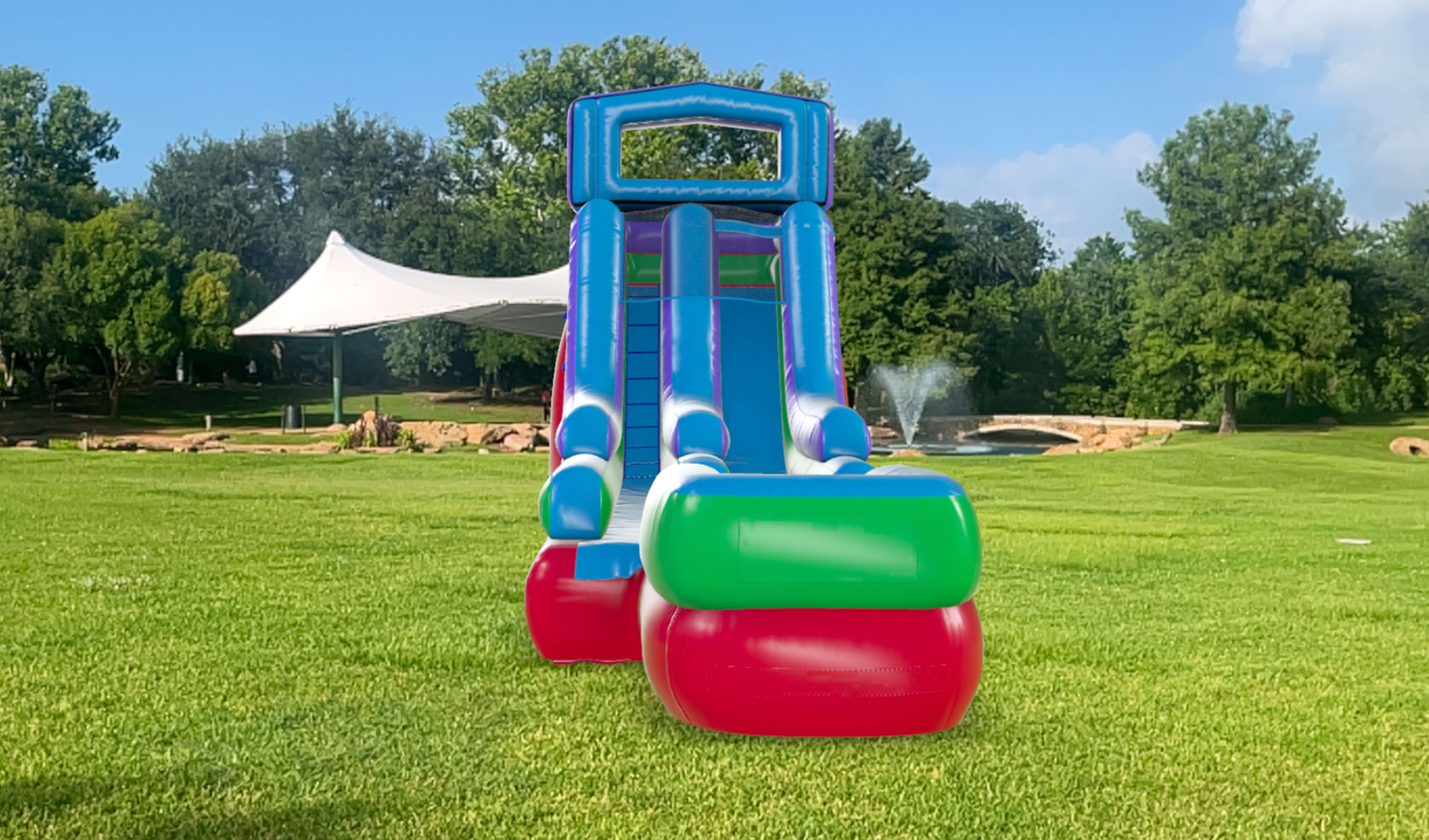 18ft Retro Water Slide on Grass with Modular Banners