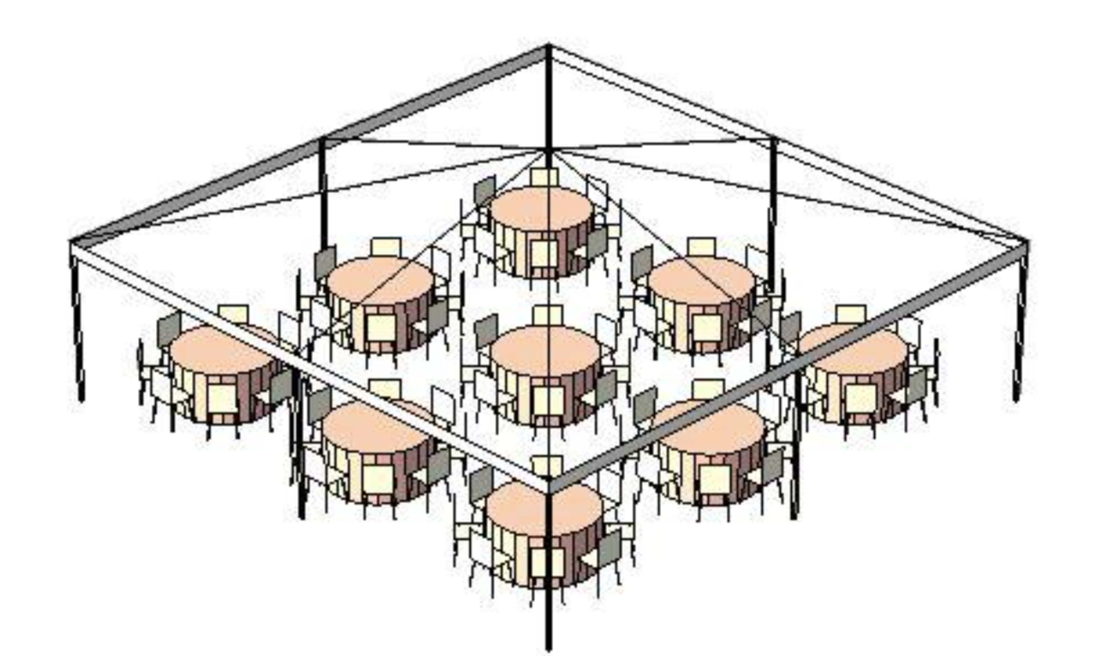 30ft x 30ft Frame Tent Rentals tables and chairs