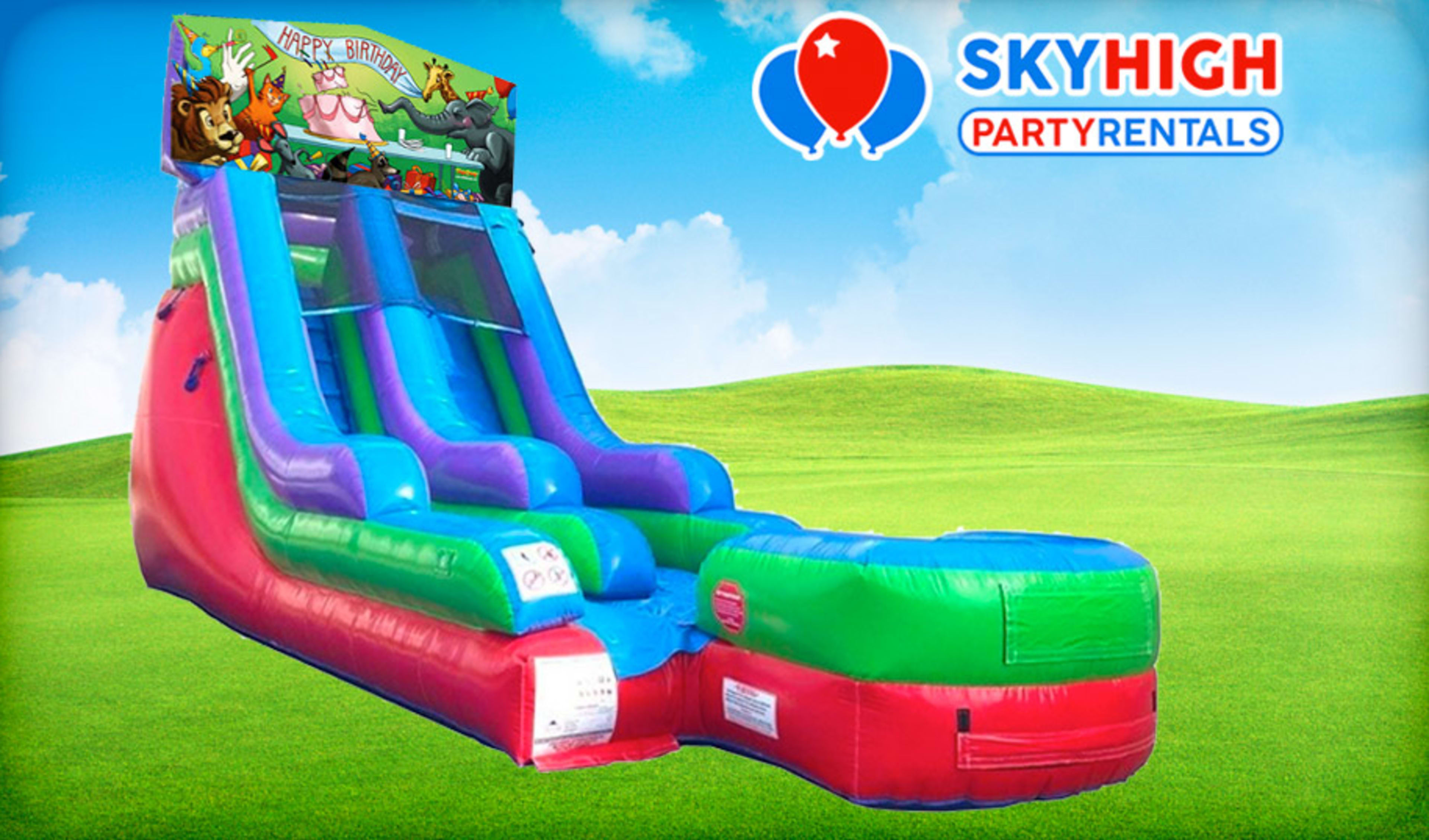 15ft Happy Birthday Animal Retro Waterslide Rental