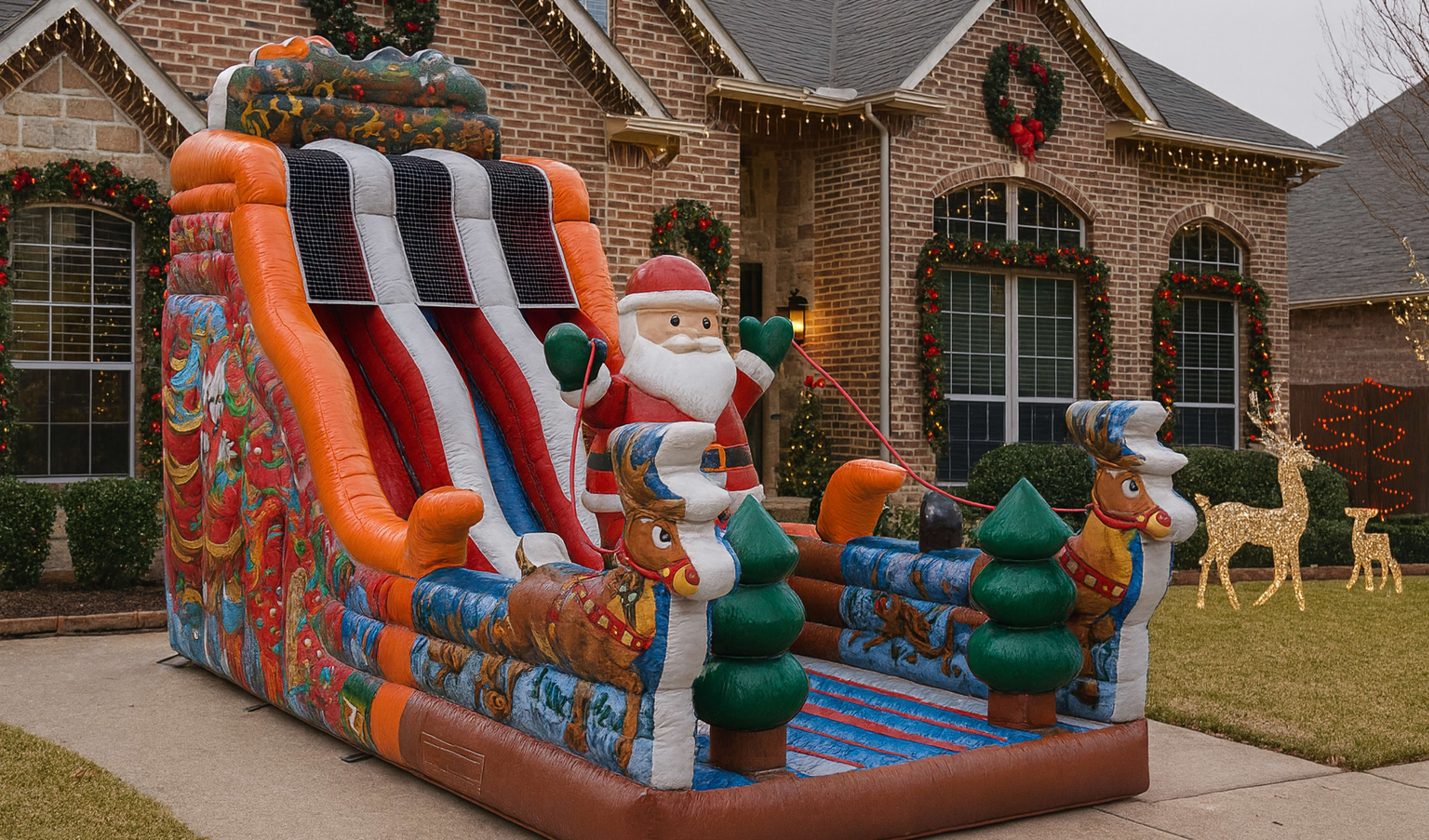 Christmas Santa Double Slide for Rent in Front Yard