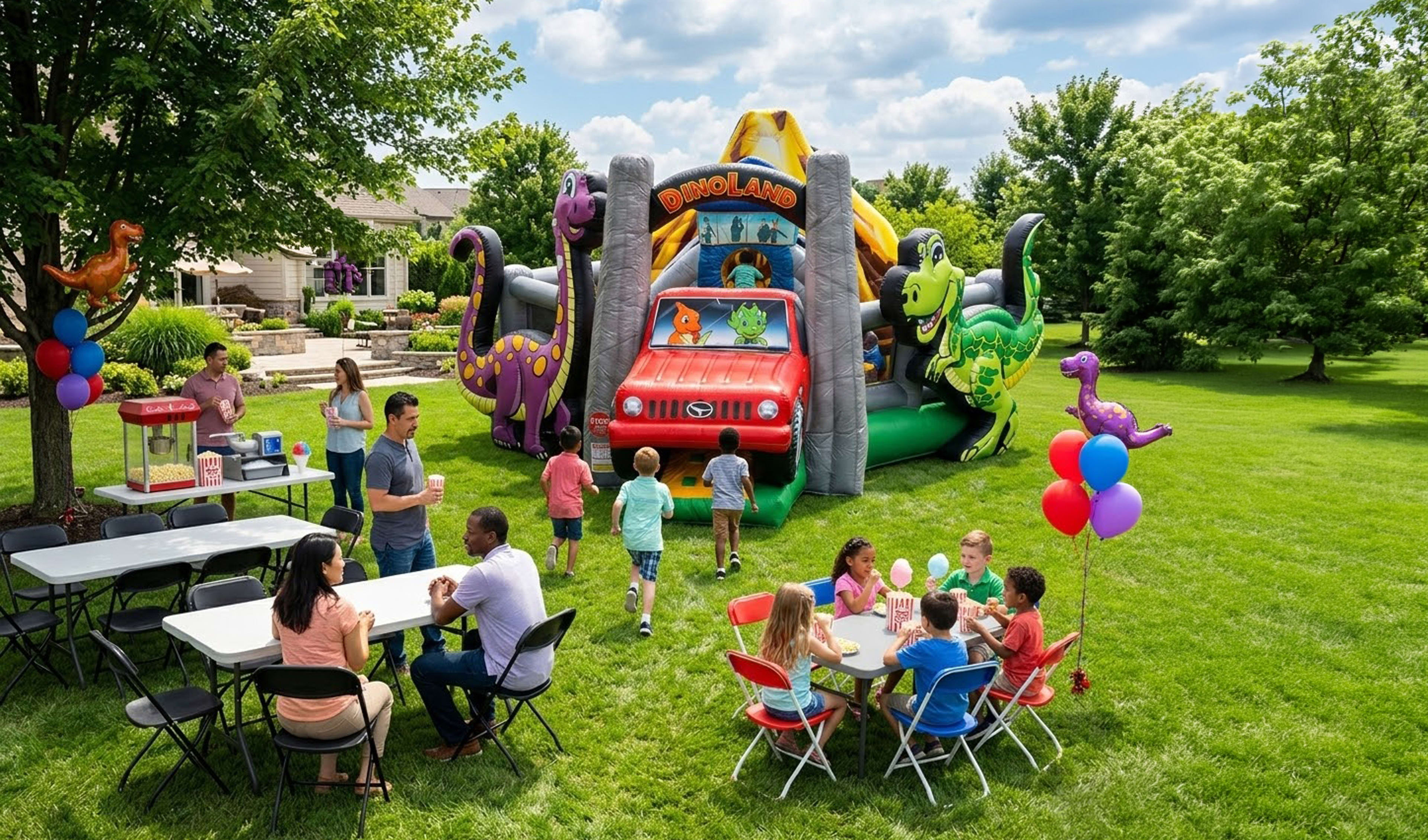 Dinosaur Land Soft Play Bouncer House Combo For Rent delivered to Houston, Austin, Dallas, and San Antonio, Texas.
