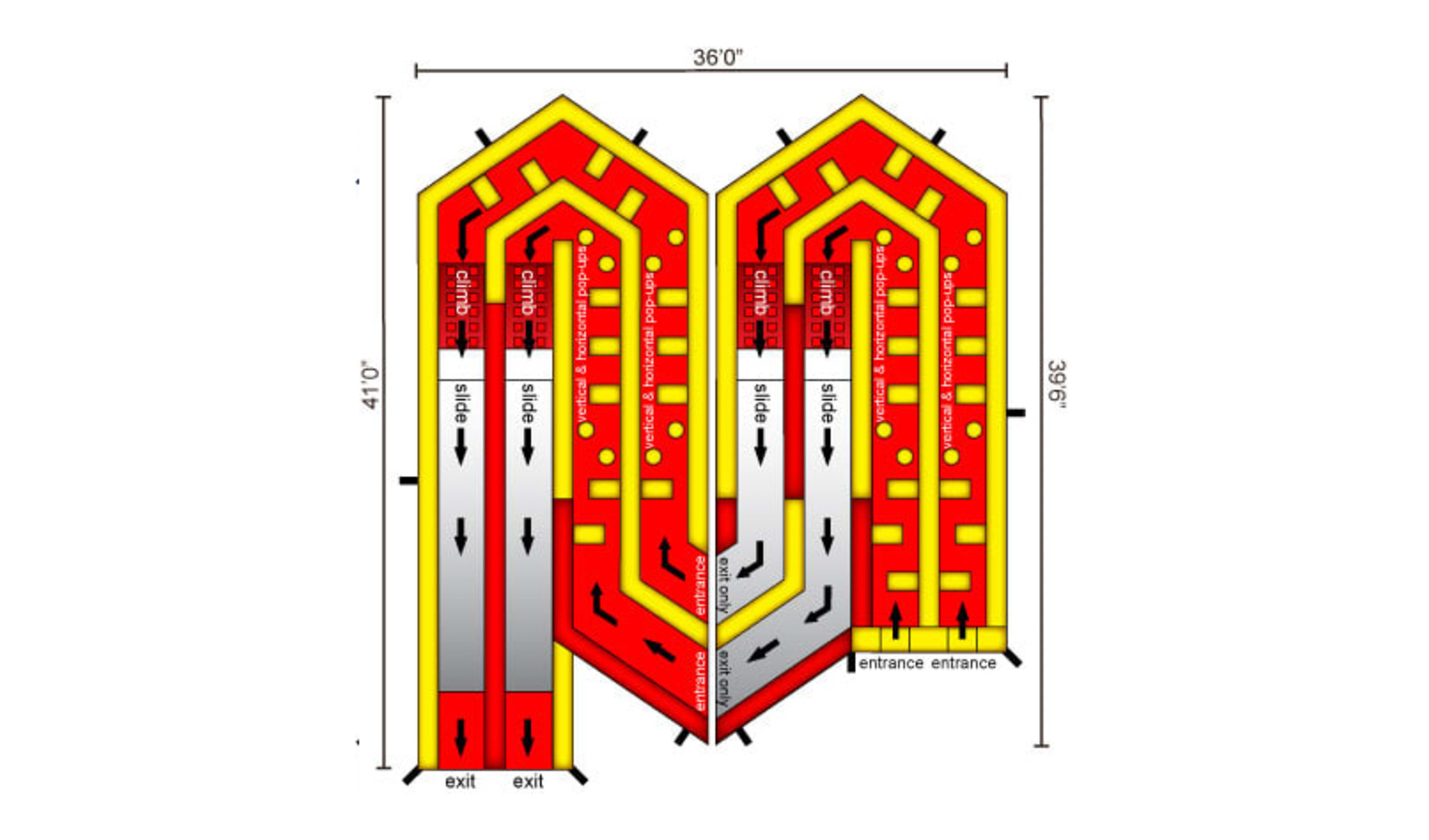 Double Rush Bounce House Obstacle Top View Schematics