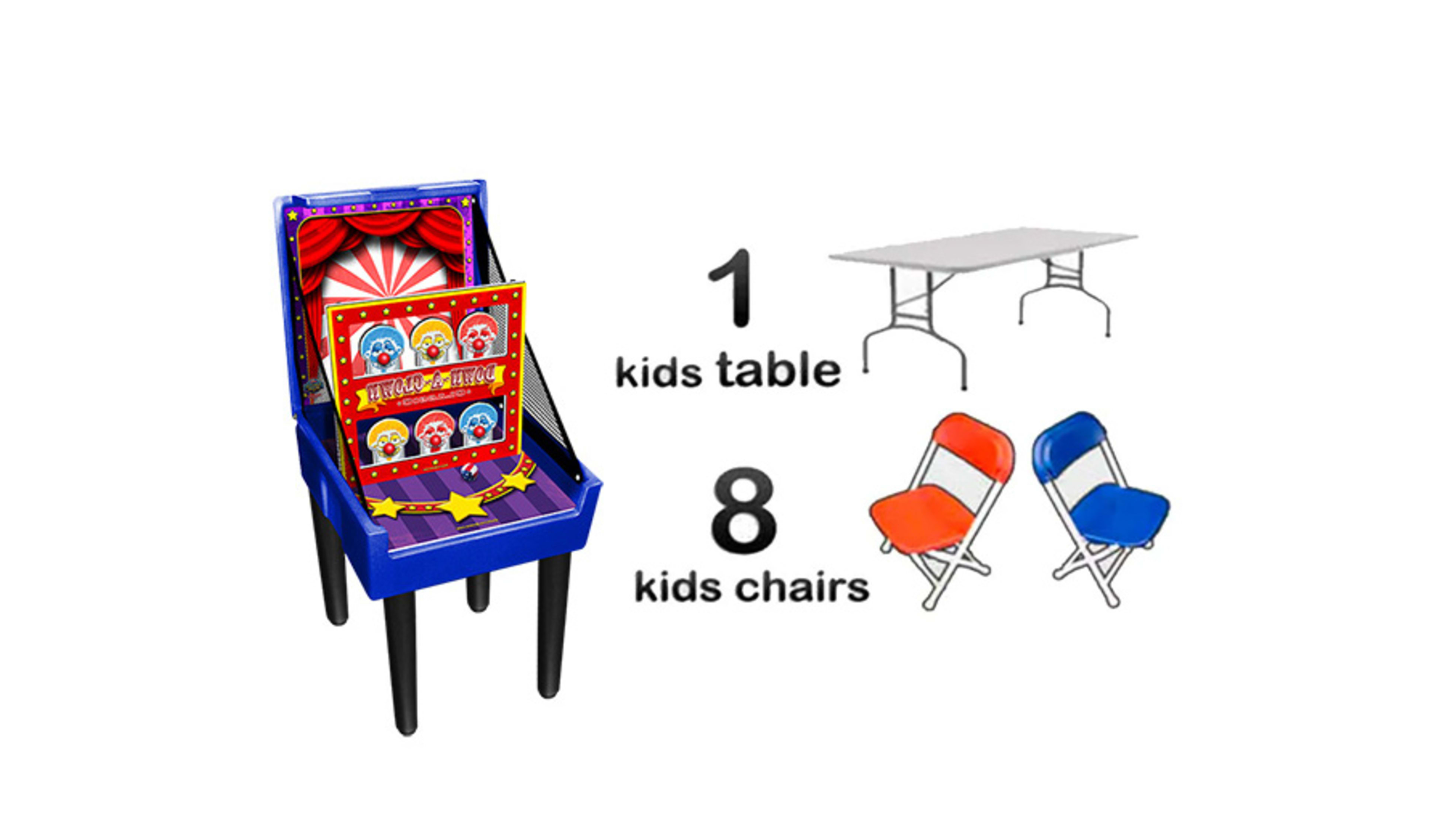 1 Carnival Game 1 Kids Table 8 Kids Chairs