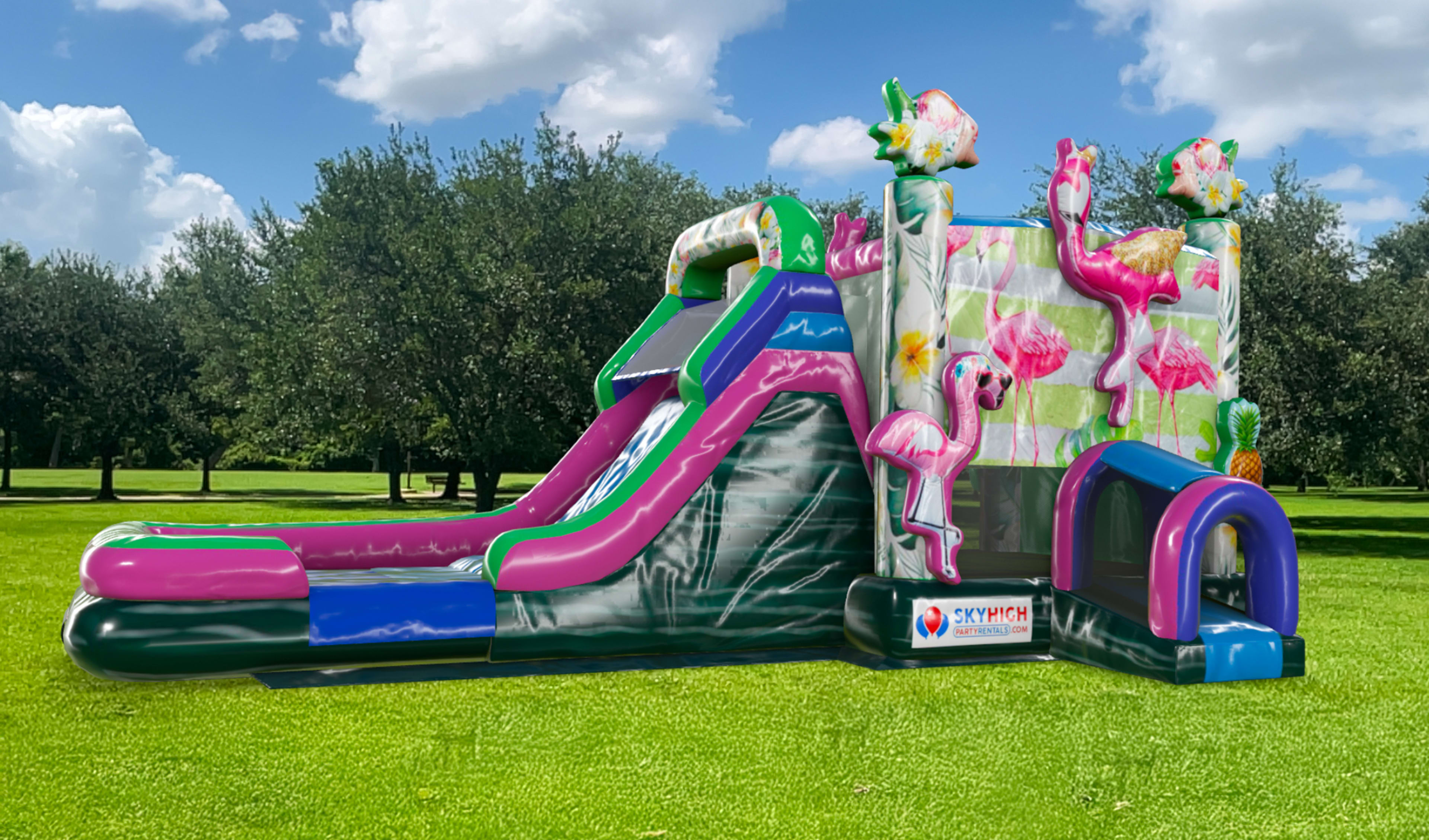 Flamingo Bounce House Combo Rentals on field