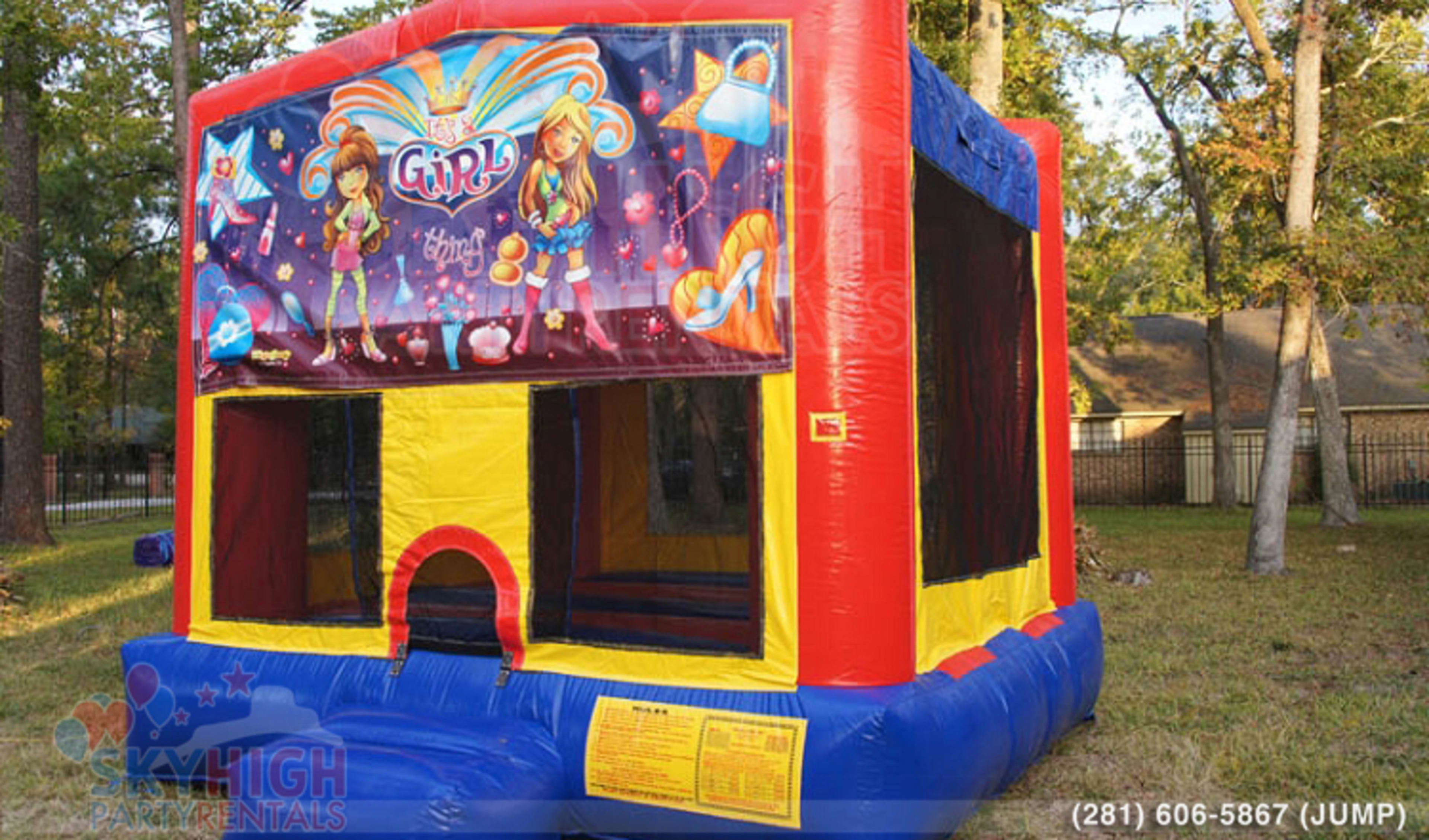 girl themed moonwalk for kids parties