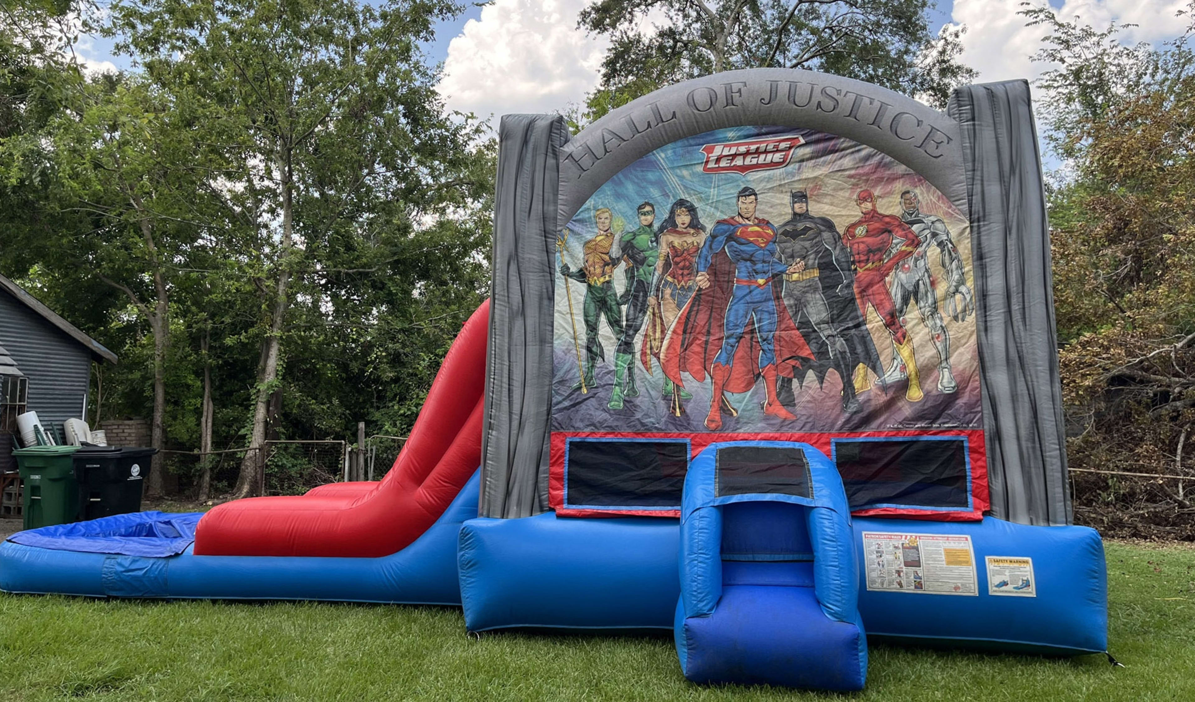 Justice League Bounce House Wet Dry Slide with Pool