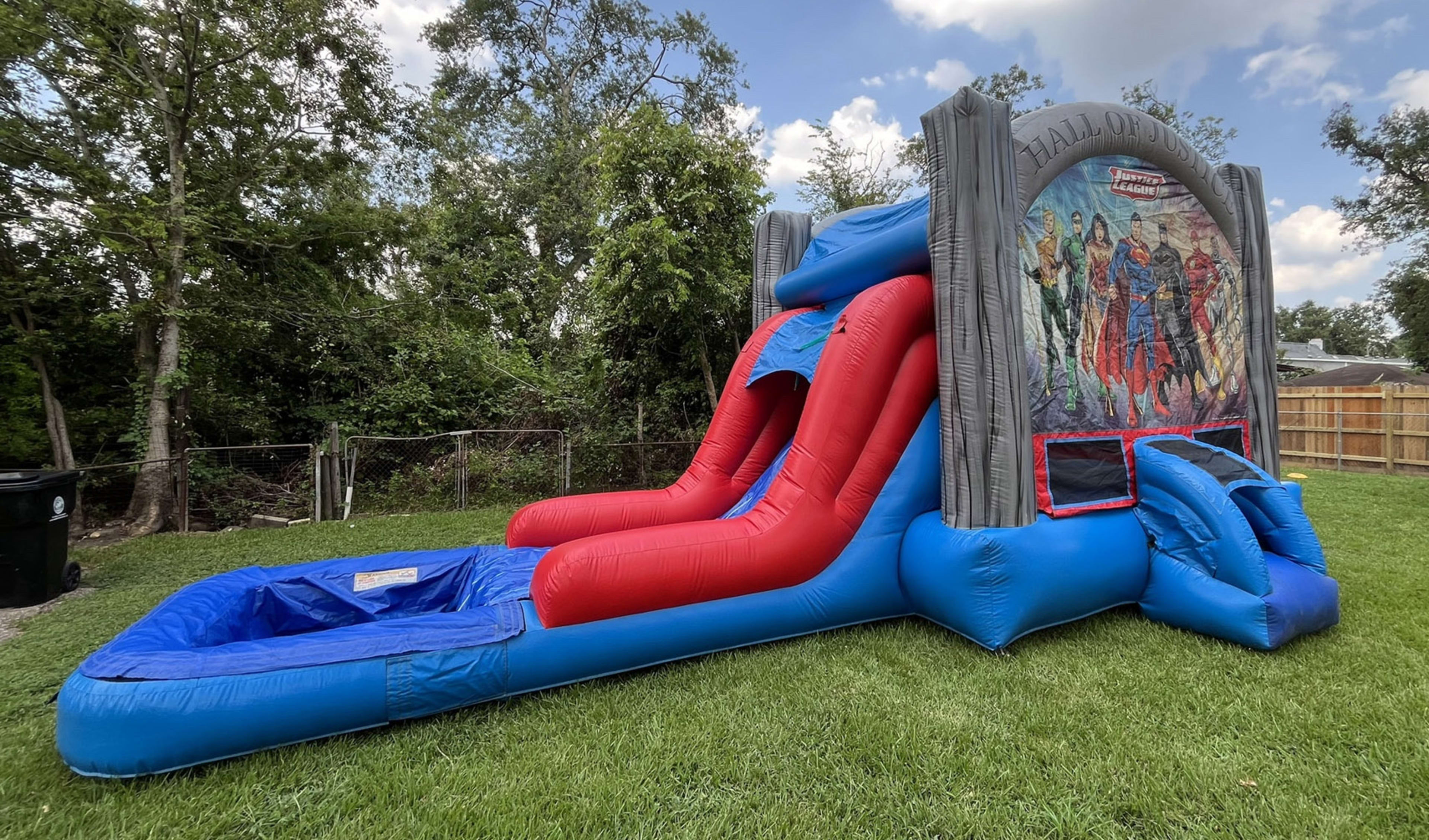 Justice League Bounce House Wet Dry Slide with Pool