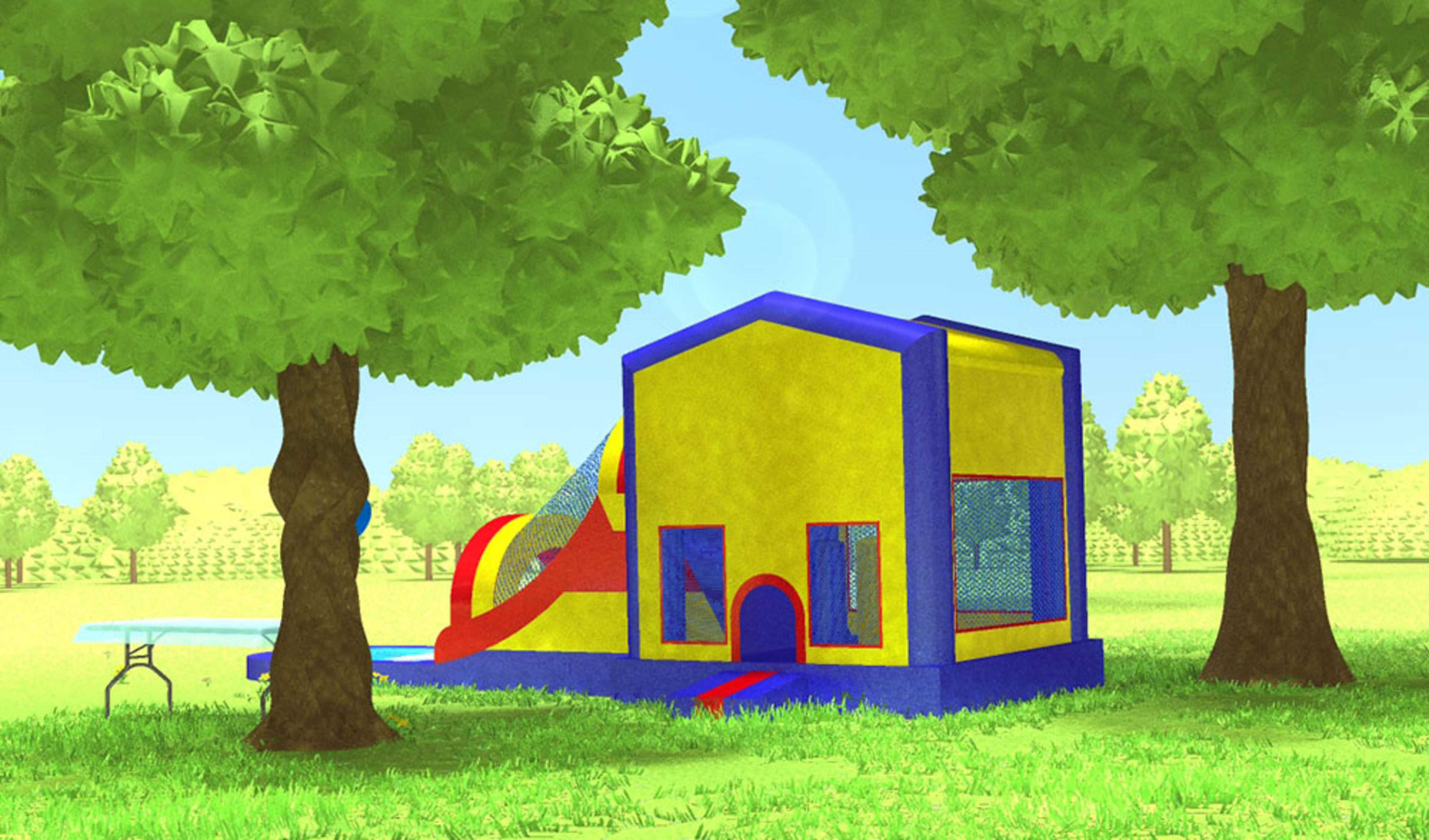 Inflatable bouncy slide with optional pool