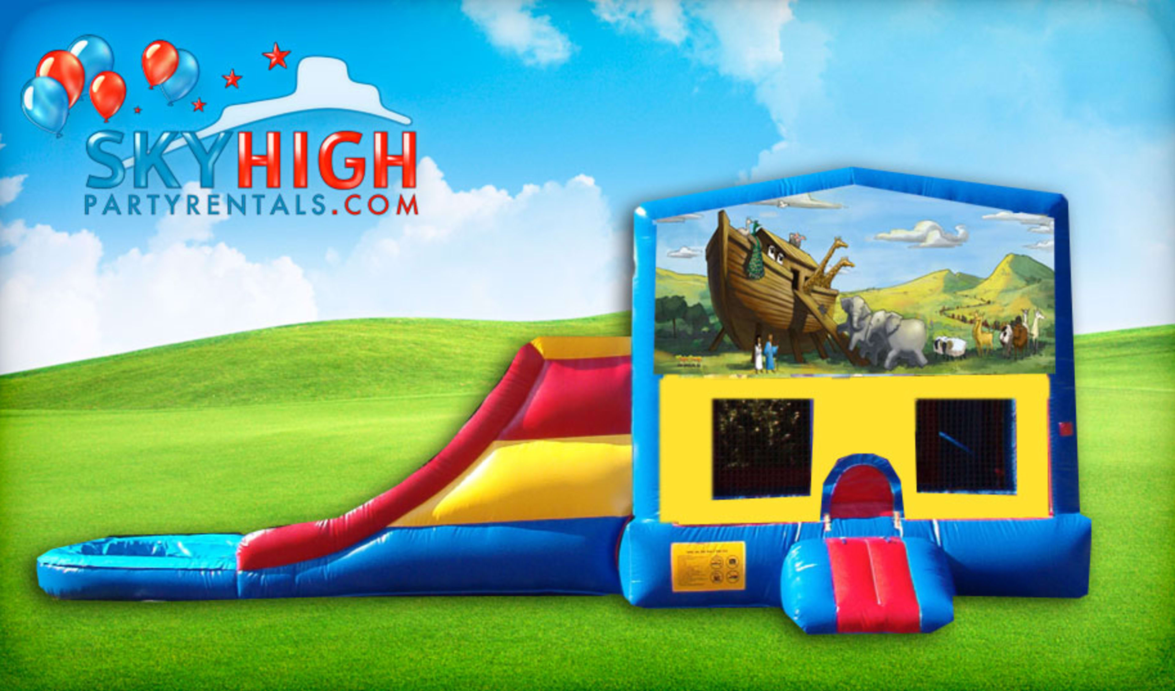 Noah's Ark church themed bounce house slide