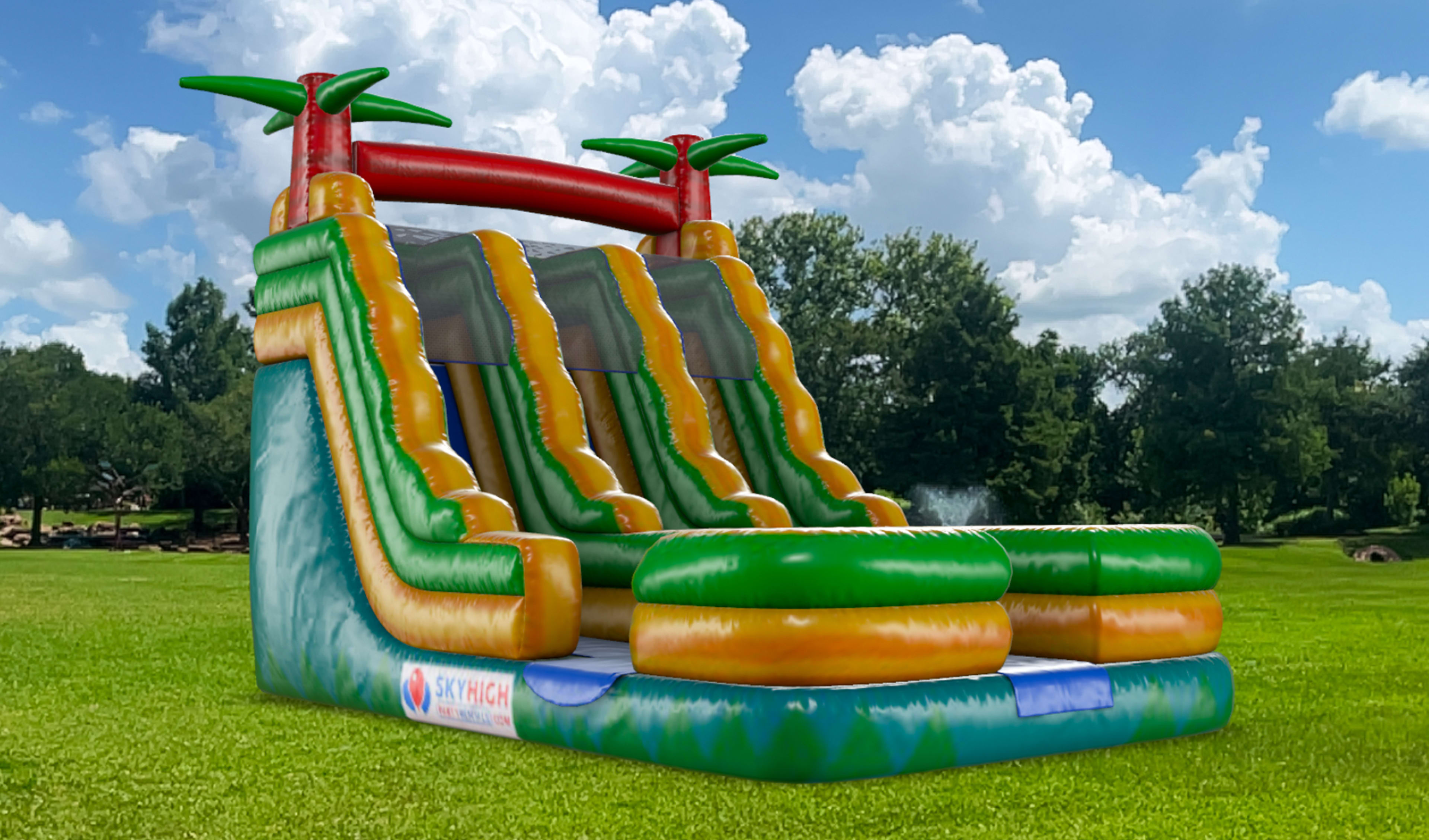 Park 18ft Double Palm Tree Wet Water Slide for Rent