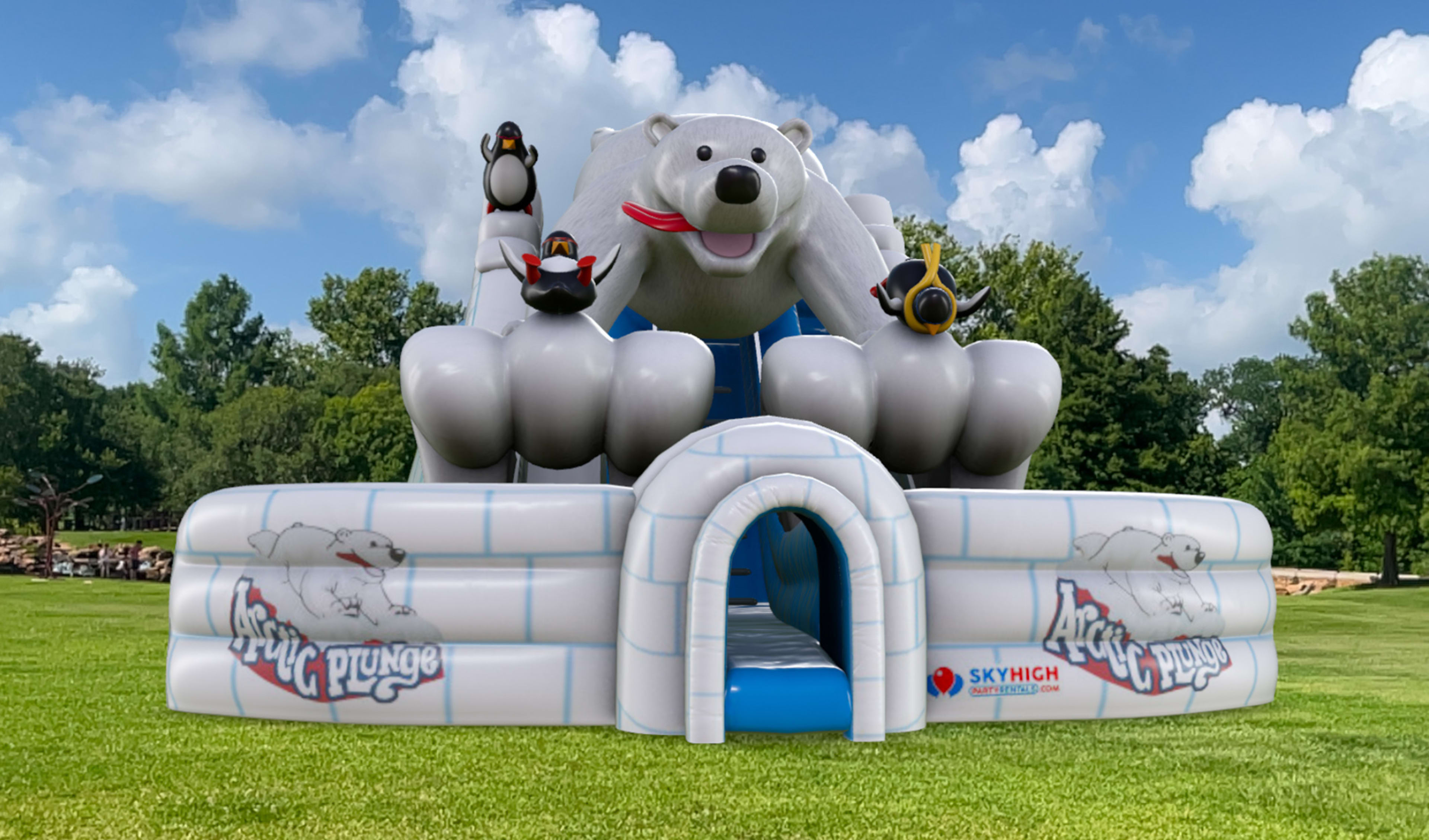Polar Bear Double Inflatable Slide for Winter Parties Huge