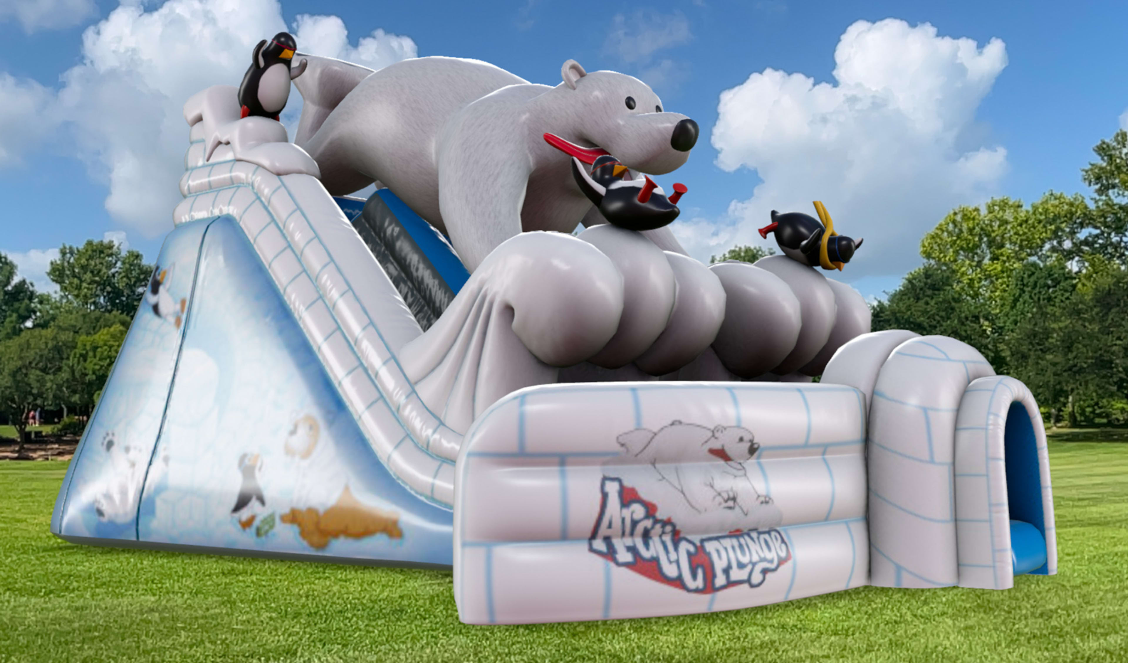 Polar Bear Double Inflatable Slide for Winter Parties Huge