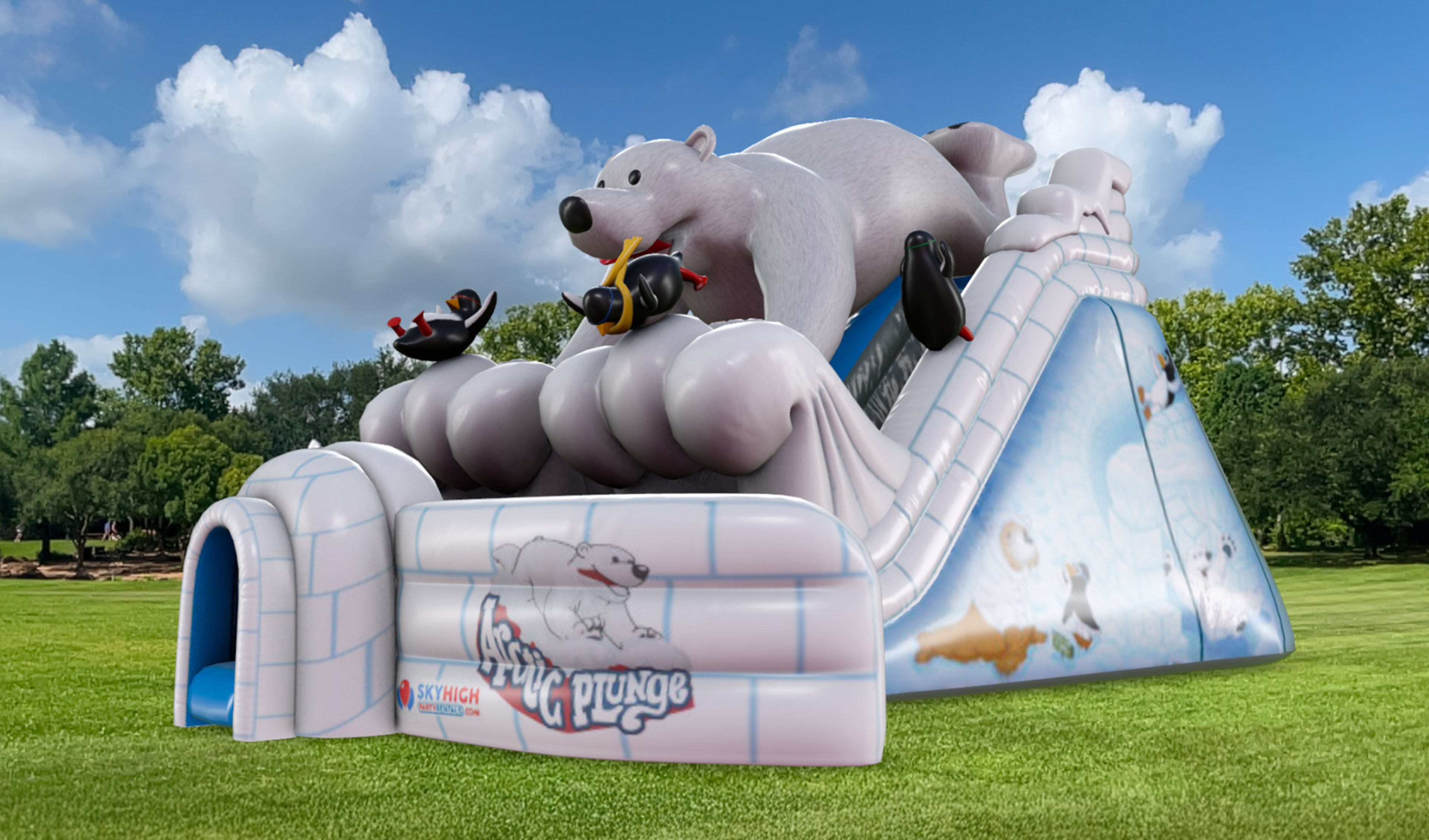Polar Bear Double Inflatable Slide for Winter Parties Huge