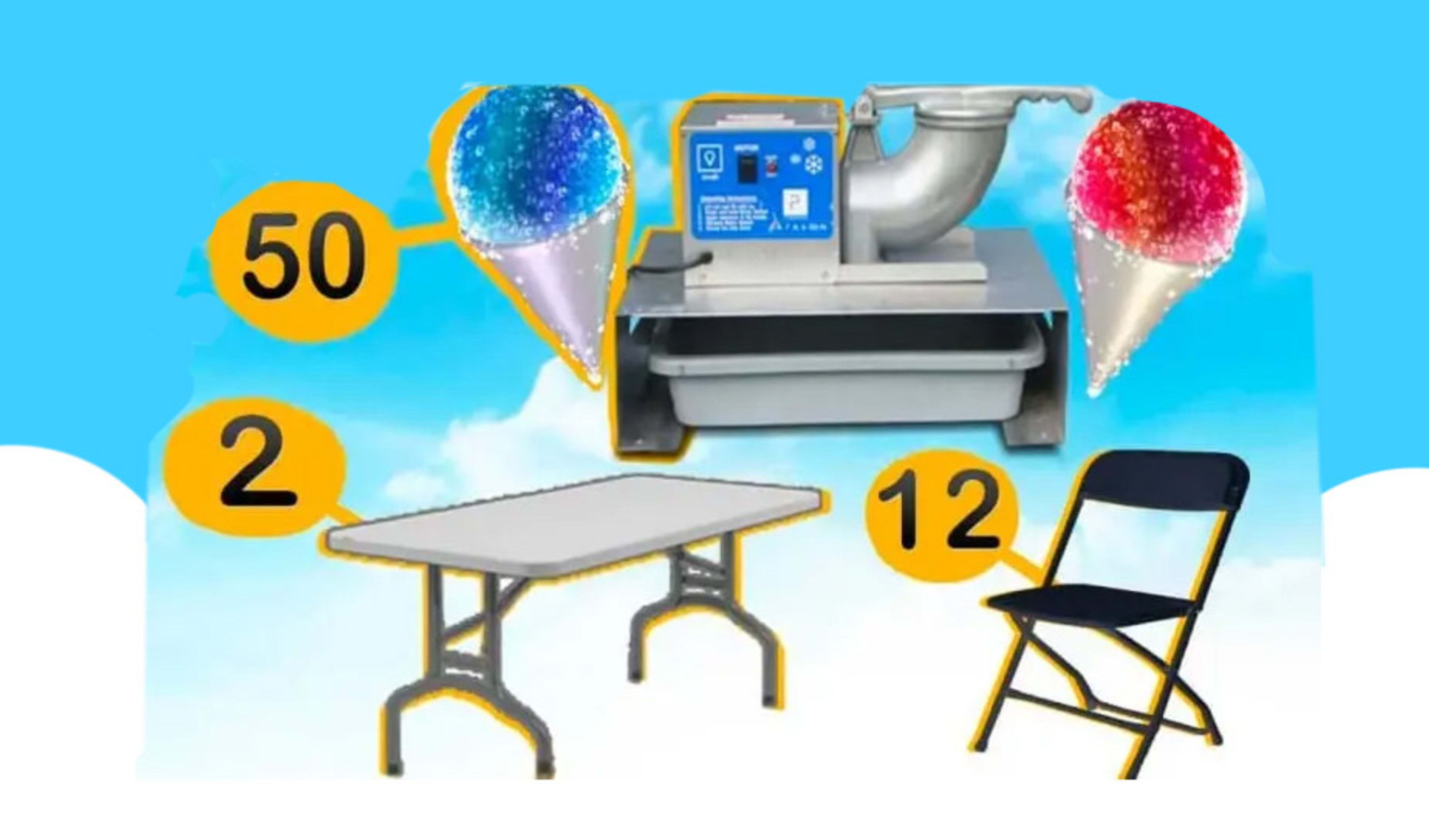 Snow Cone Machine and Tables and Chairs Combo