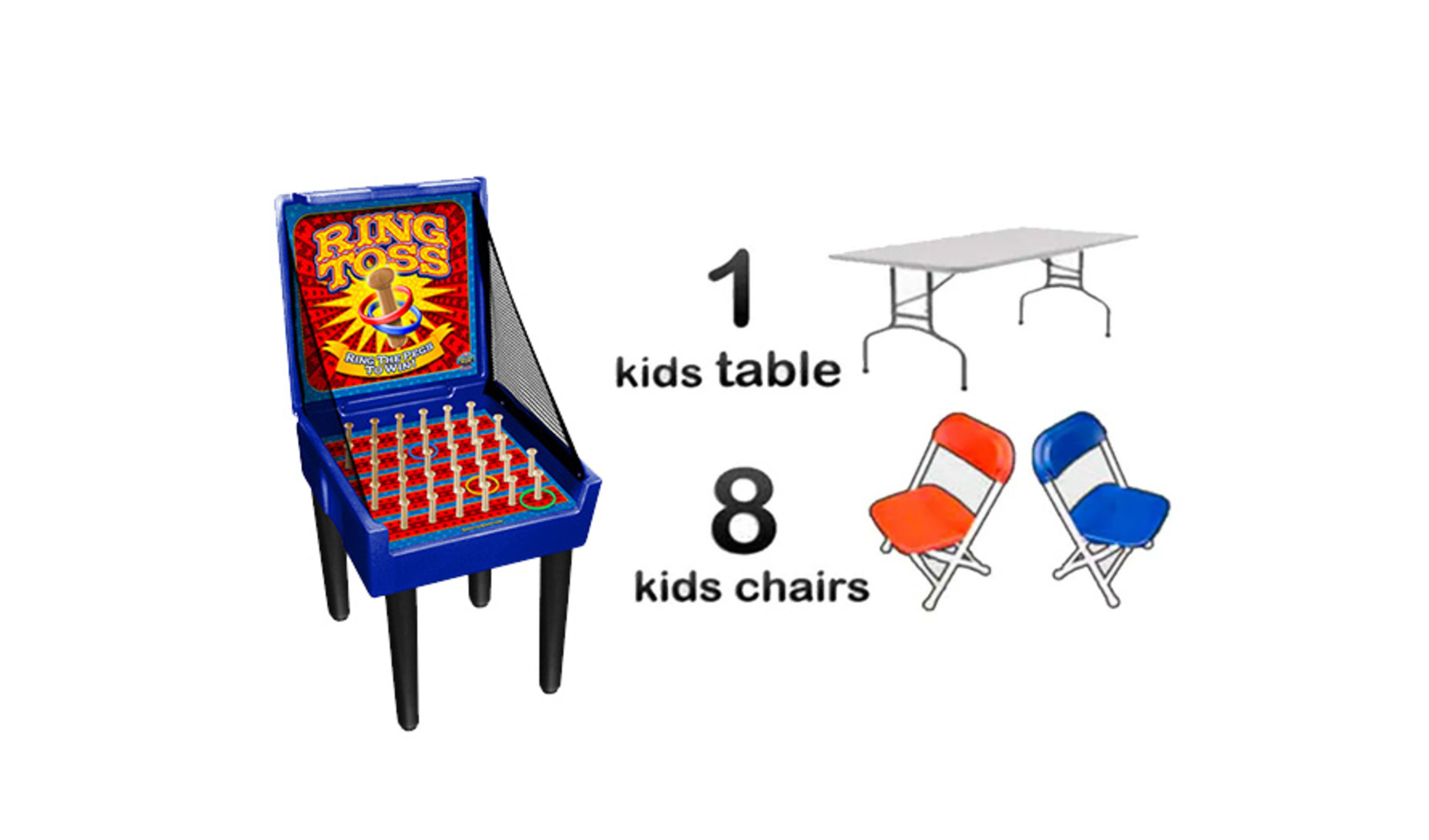 1 Carnival Game 1 Kids Table 8 Kids Chairs